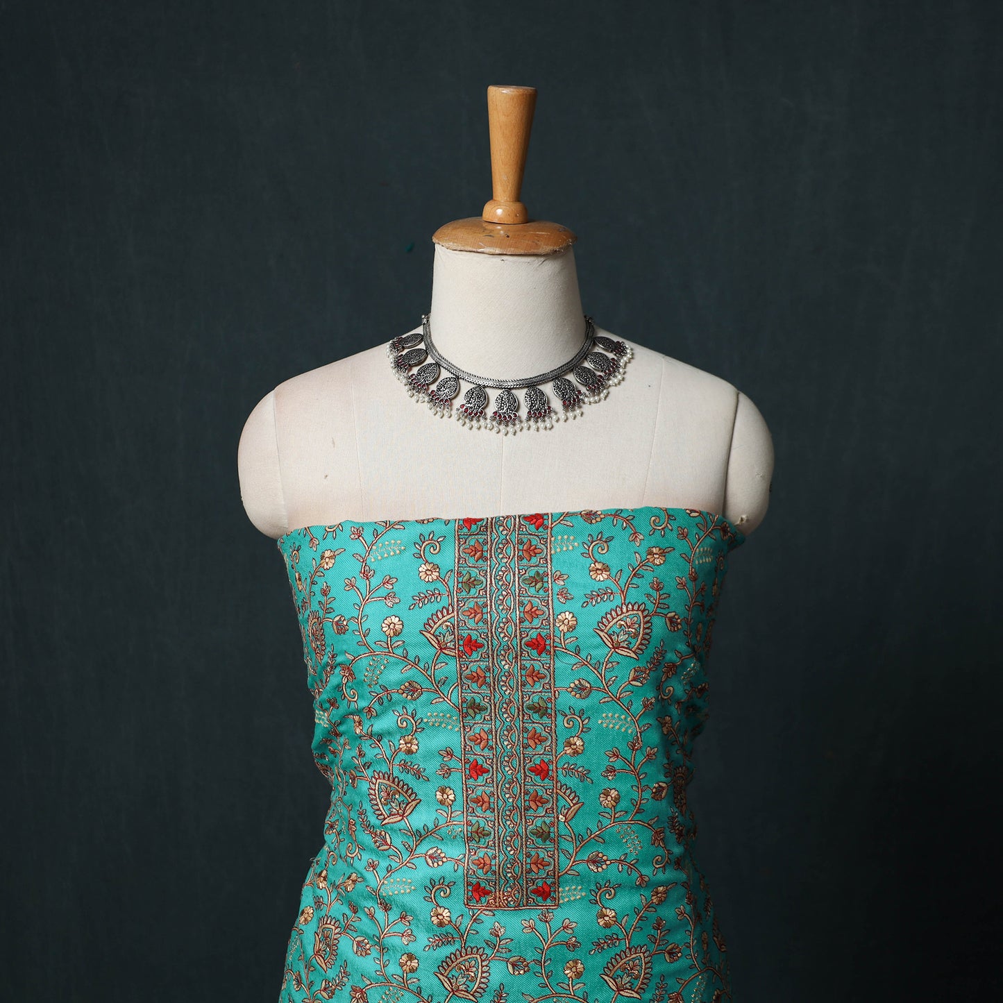 3pc Heavy Embroidered Wool Unstitched Dress Material Suit Set 46