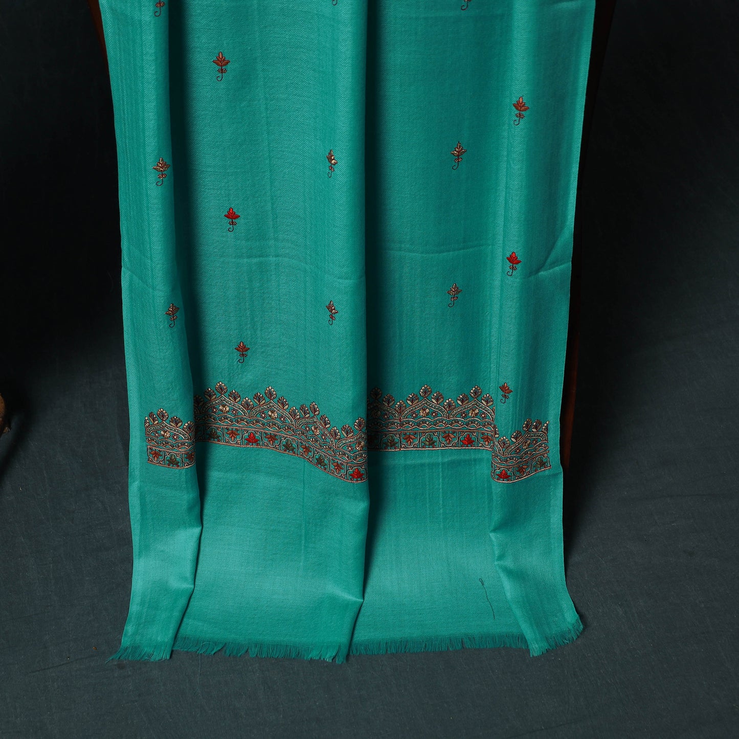 3pc Heavy Embroidered Wool Unstitched Dress Material Suit Set 46