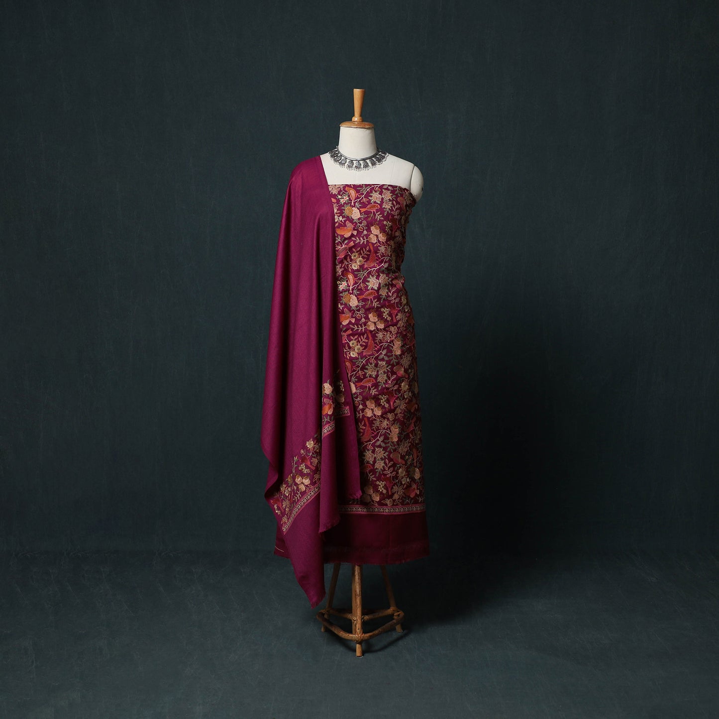 3pc Heavy Embroidered Wool Unstitched Dress Material Suit Set 48