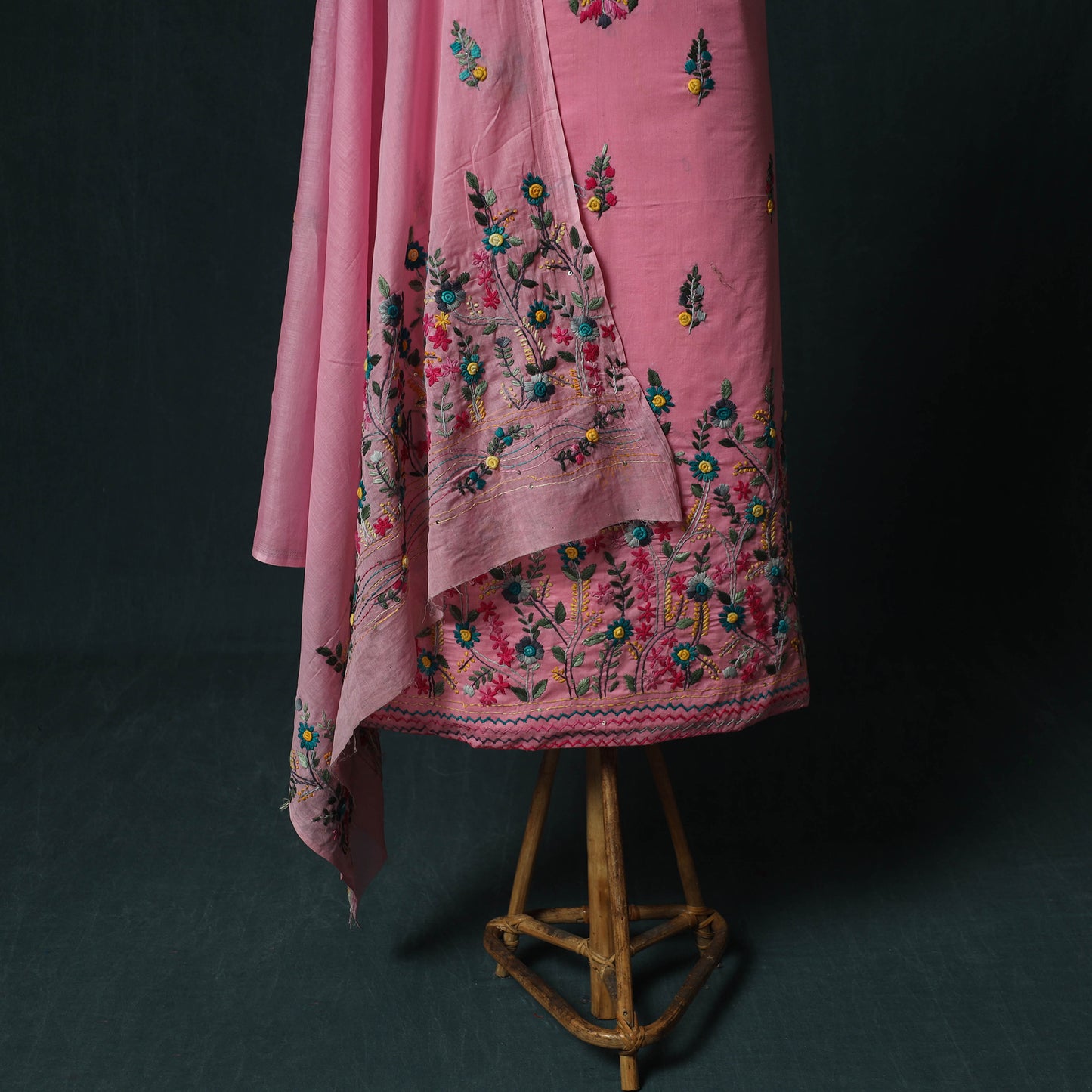 Pink - Hand Embroidered Cotton 3pc Unstitched Dress Material 53