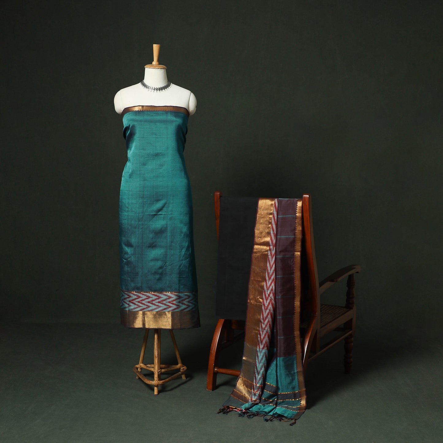 Mangalagiri Handloom Silk Cotton 3pc Unstitched Dress Material Suit Set 01