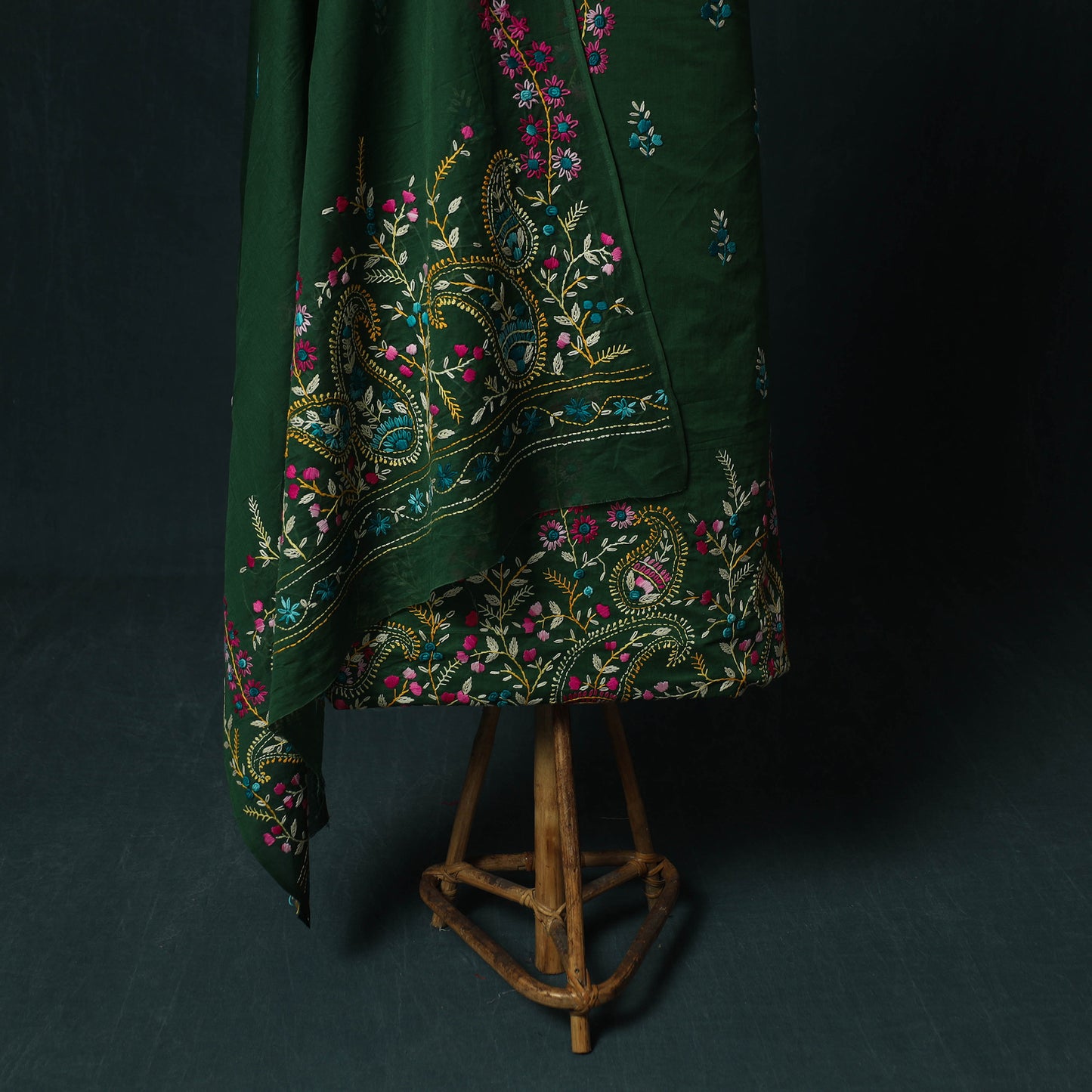 Green - Hand Embroidered Cotton 3pc Unstitched Dress Material 57