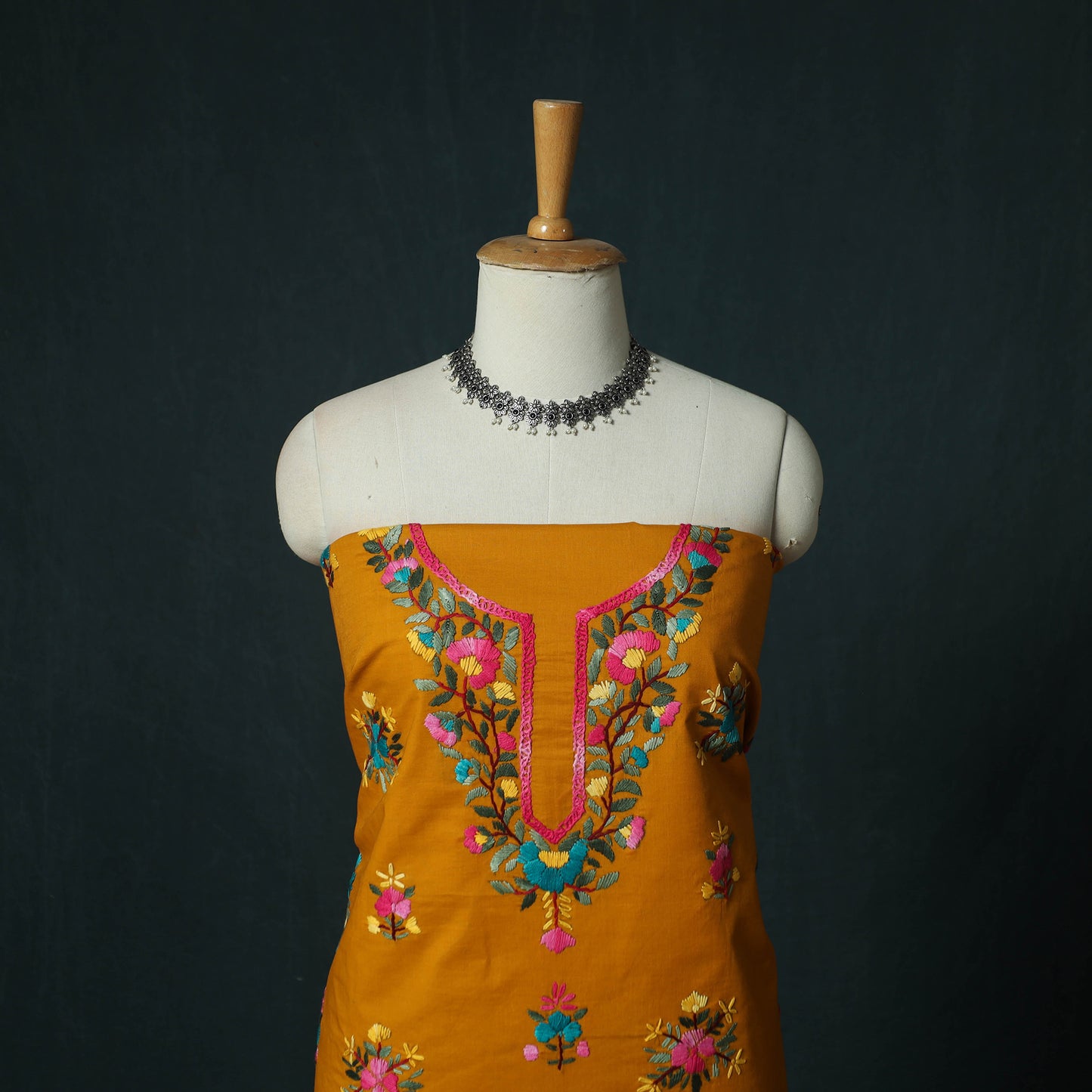 Orange - Hand Embroidered Cotton 3pc Unstitched Dress Material 61