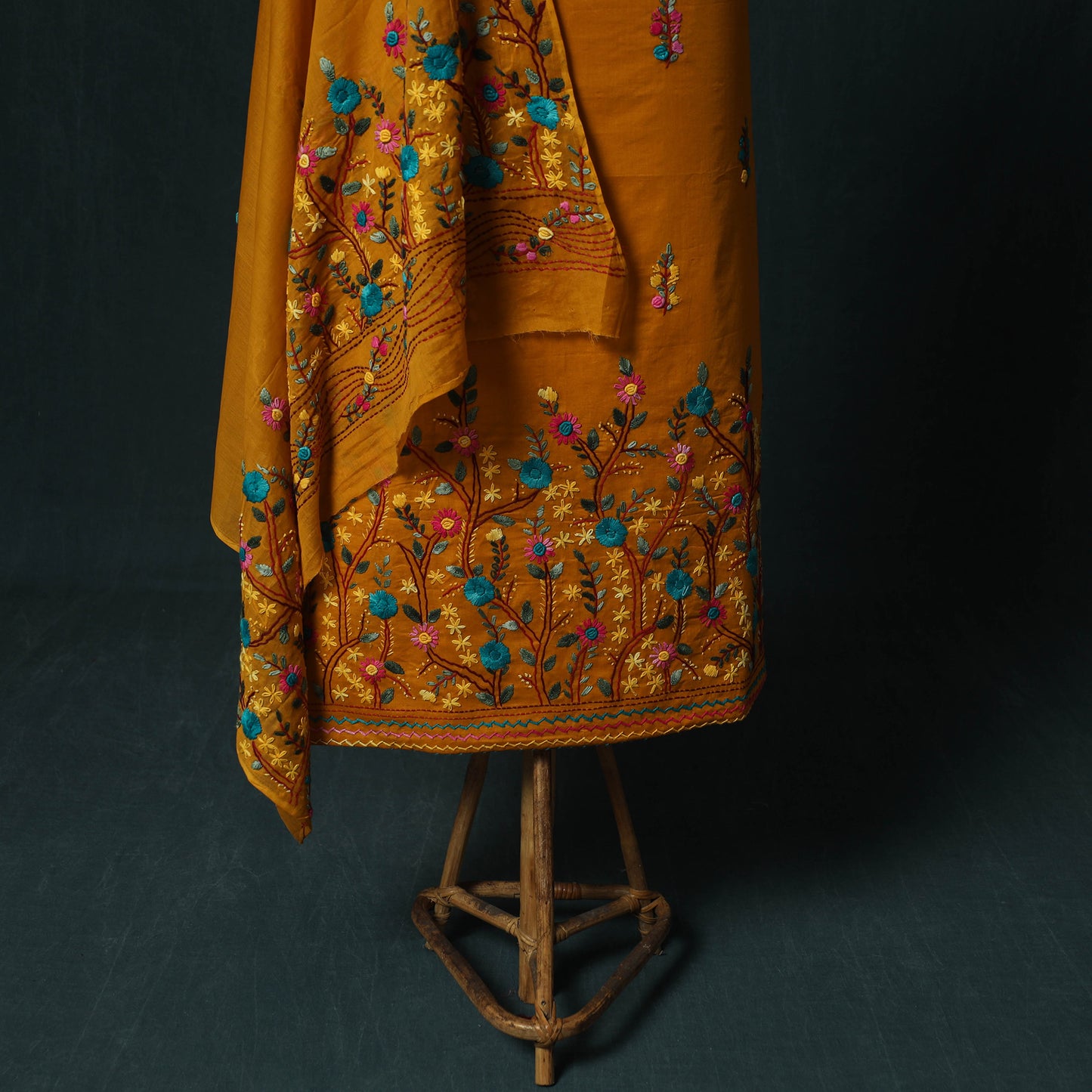 Orange - Hand Embroidered Cotton 3pc Unstitched Dress Material 64