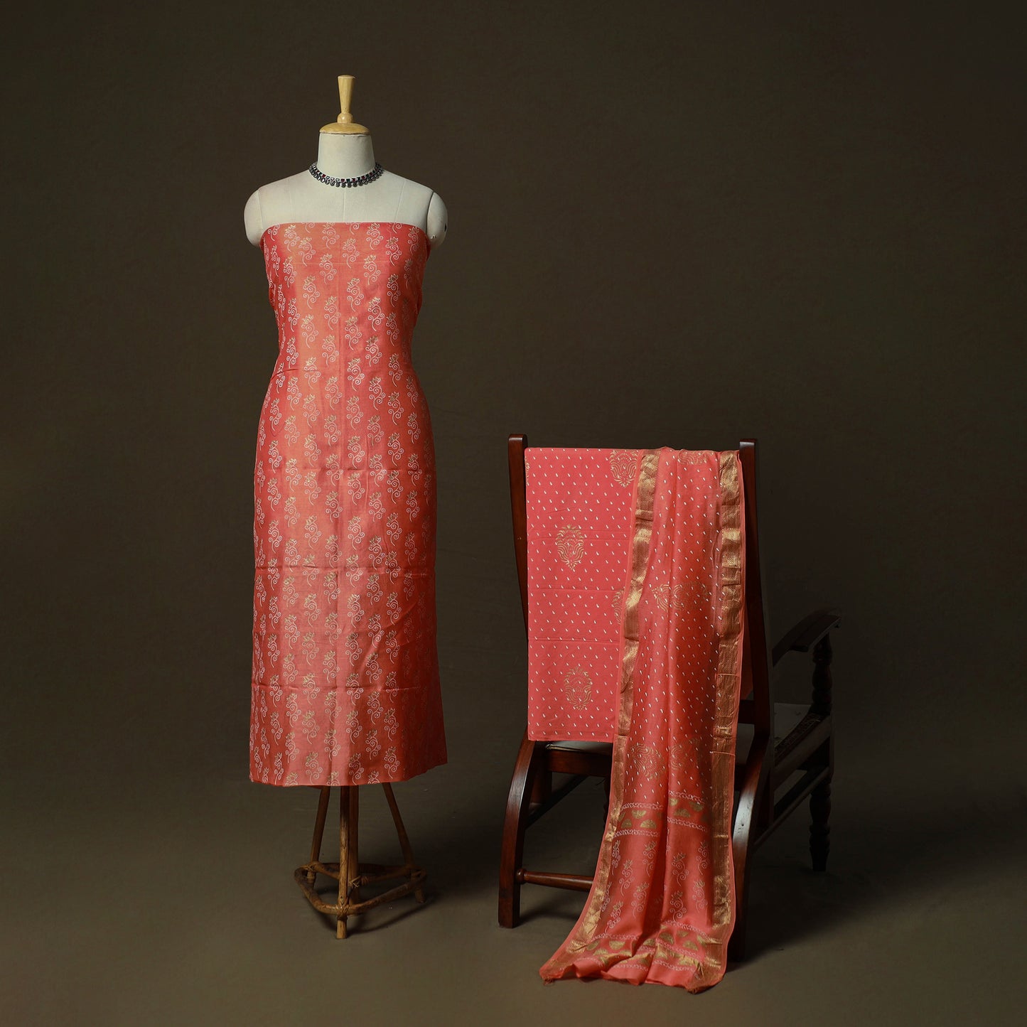 Maheshwari Silk Hand Block Sanganeri Print 3pc Unstitched Dress Material 67