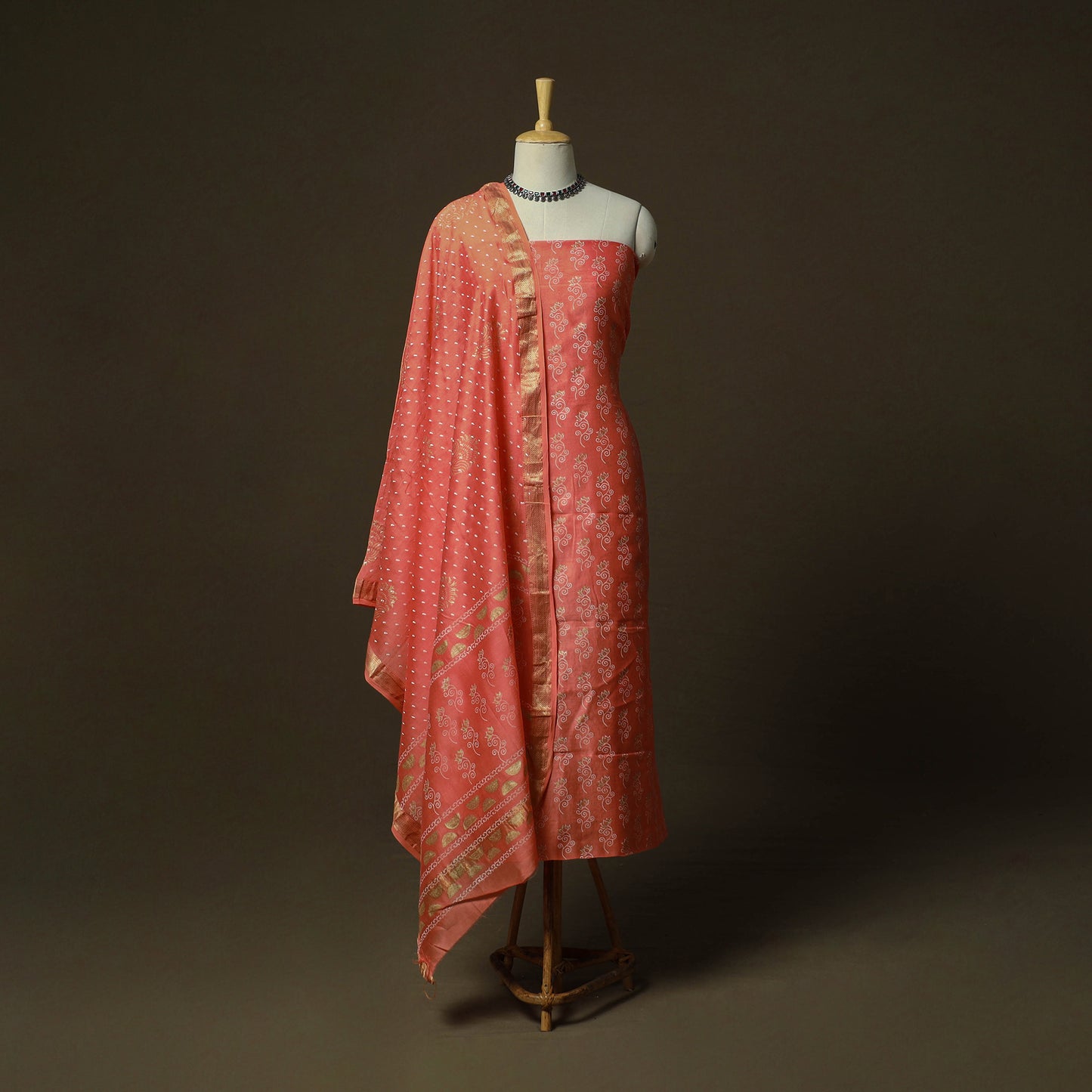 Maheshwari Silk Hand Block Sanganeri Print 3pc Unstitched Dress Material 67