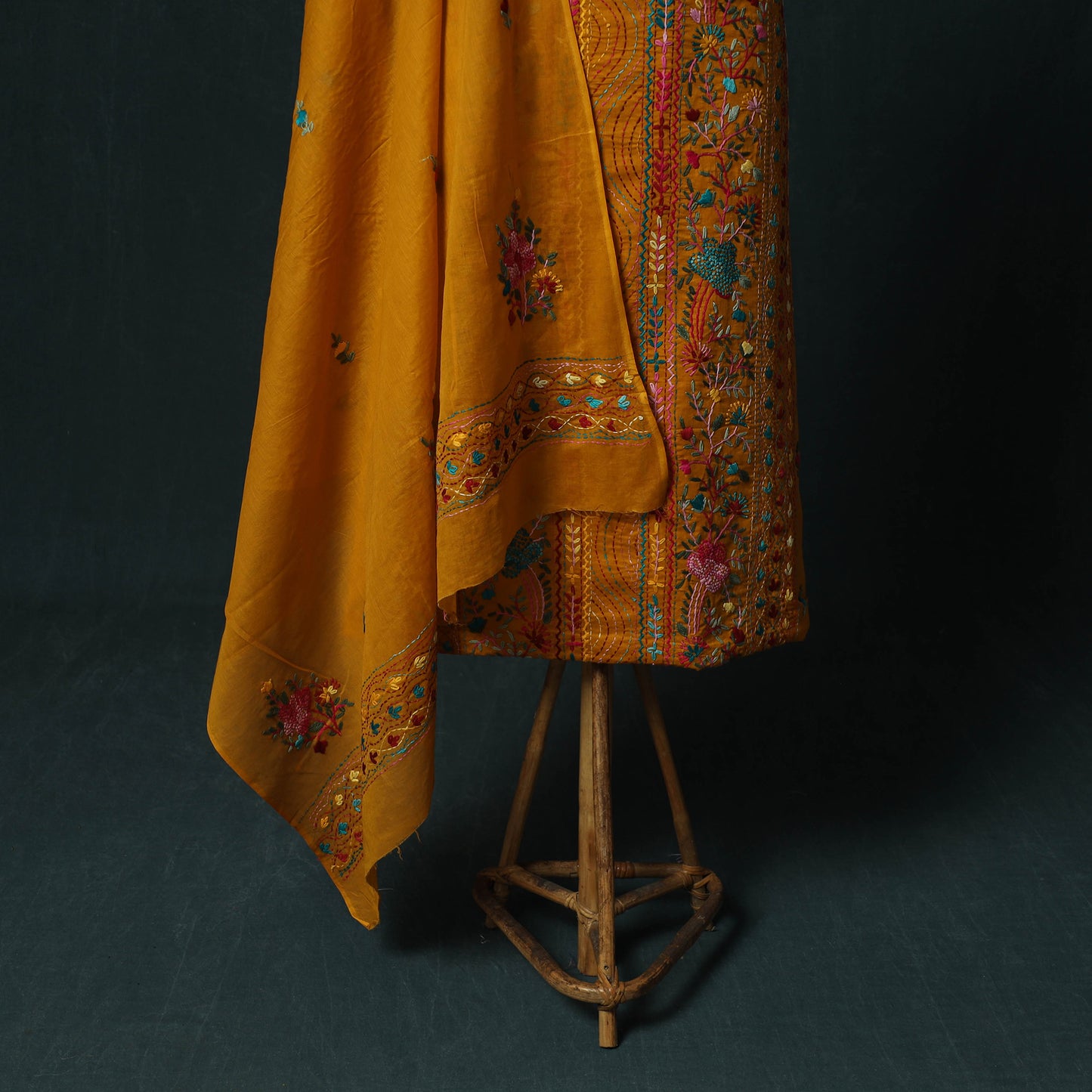 Orange - Hand Embroidered Cotton 3pc Unstitched Dress Material 66