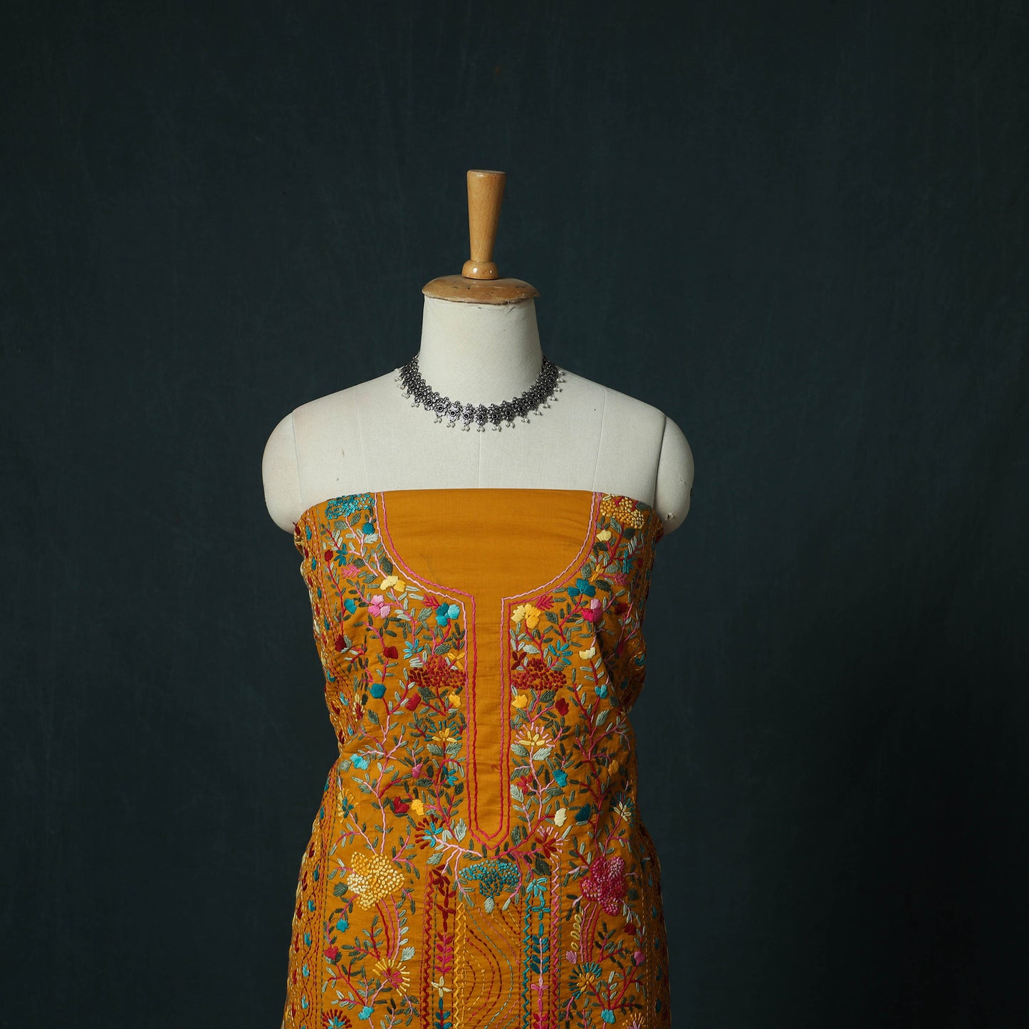 Orange - Hand Embroidered Cotton 3pc Unstitched Dress Material 66