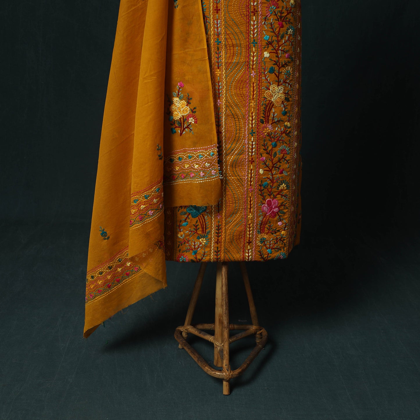 Orange - Hand Embroidered Cotton 3pc Unstitched Dress Material 69