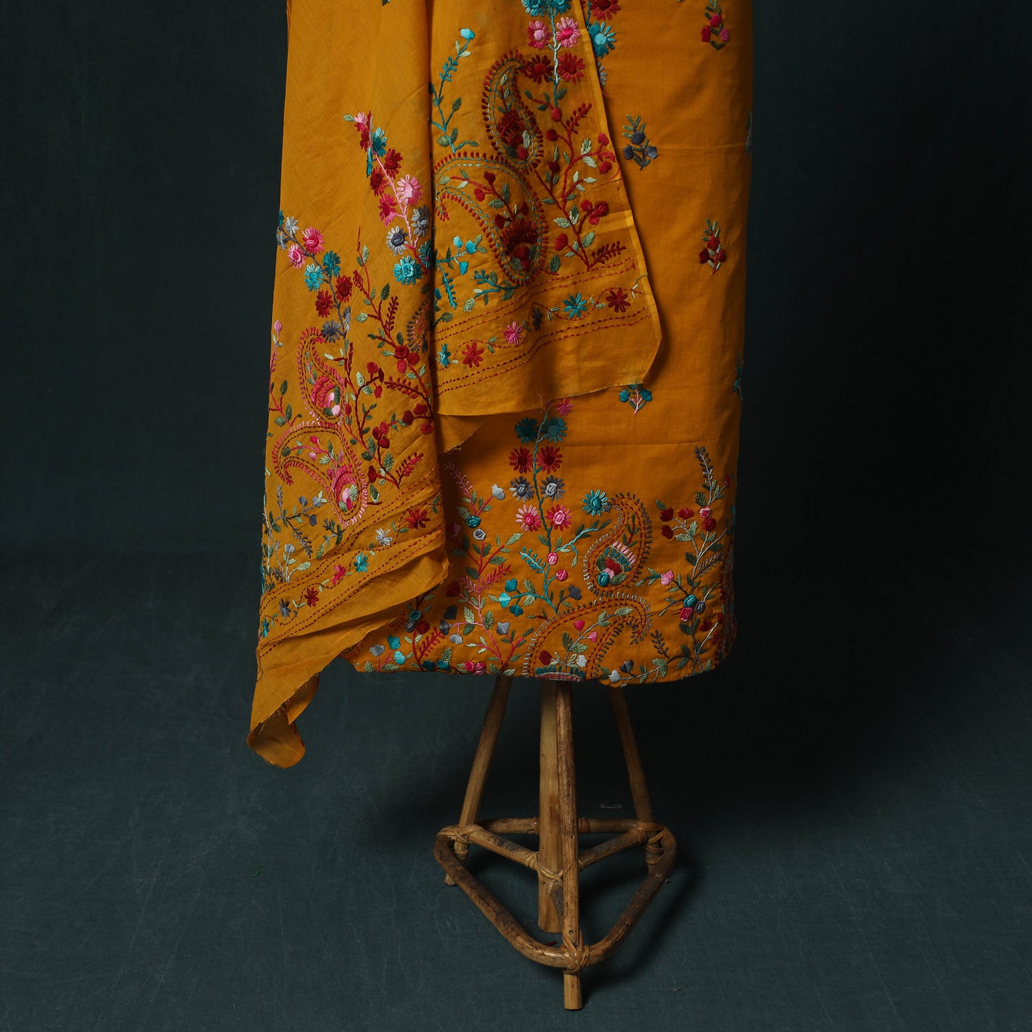Orange - Hand Embroidered Cotton 3pc Unstitched Dress Material 70