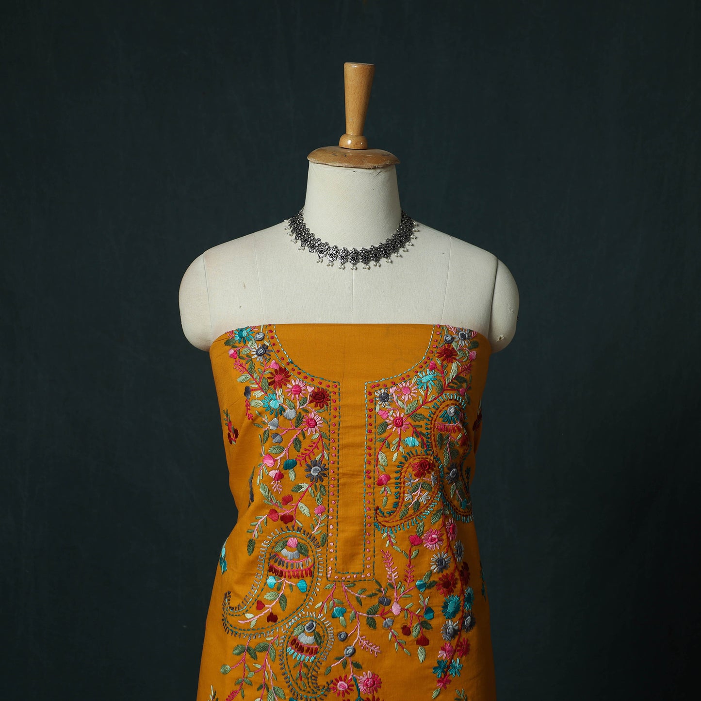 Orange - Hand Embroidered Cotton 3pc Unstitched Dress Material 70