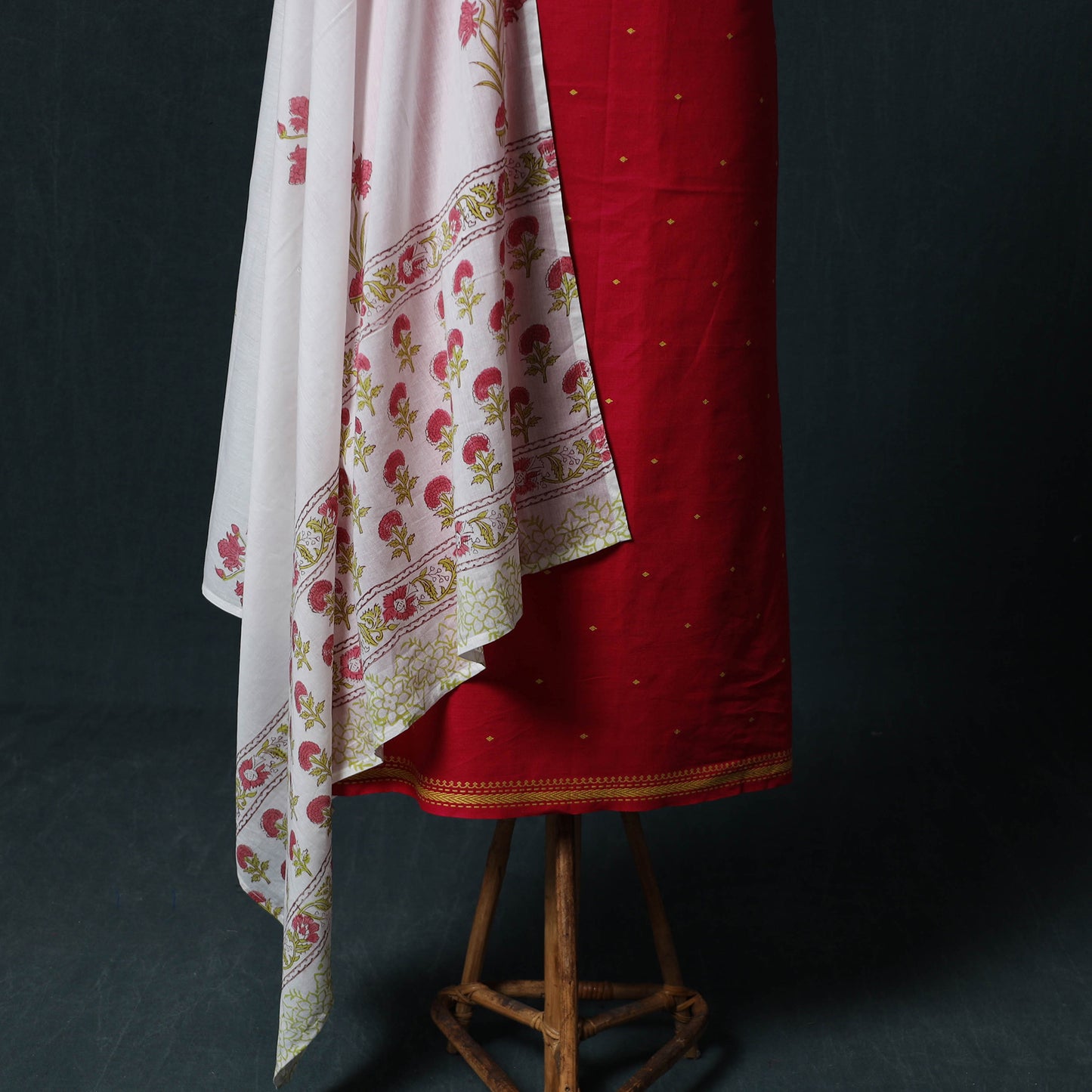 Pink - Jacquard Woven 2pc Cotton Unstitched Dress Material Kurta Set with Jewellery 19