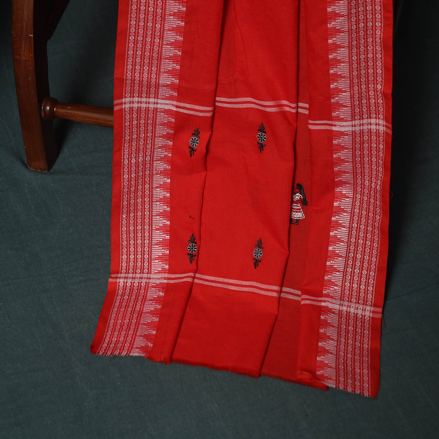 Black - Sambalpuri Ikat Embroidered Cotton 3pc Unstitched Dress Material Suit Set 01