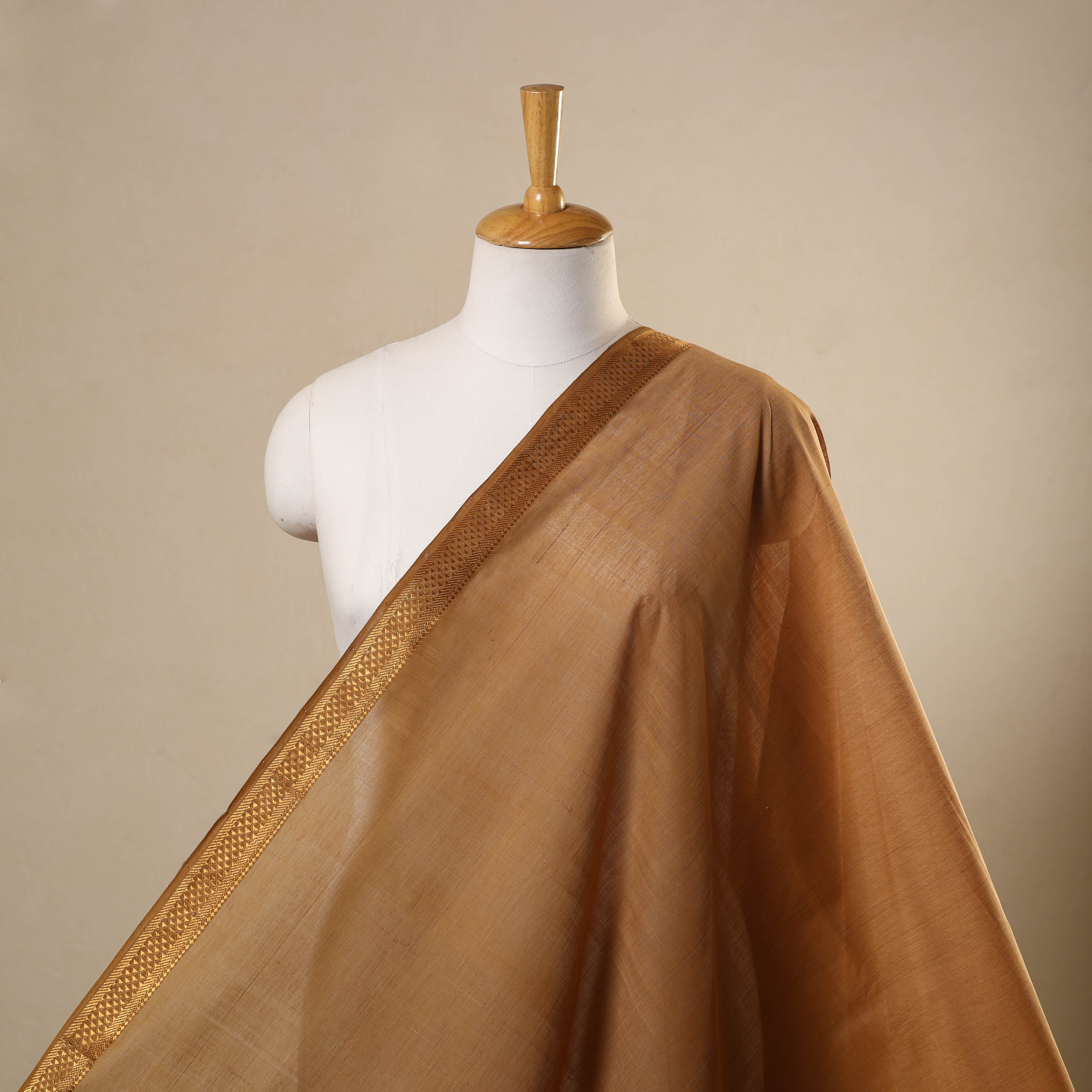 Brown Handloom Mangalagiri Cotton Fabric with Zari Border  iTokri .