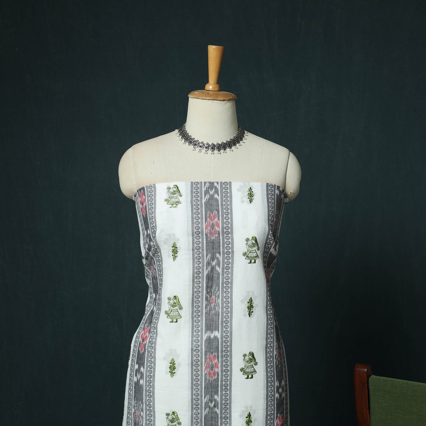 Sambalpuri Ikat Embroidered Cotton 3pc Unstitched Dress Material Suit Set 04