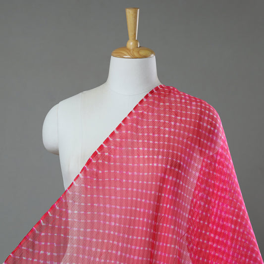 Pink - Leheriya Tie-Dye Mothra Kota Doria Silk Fabric 68