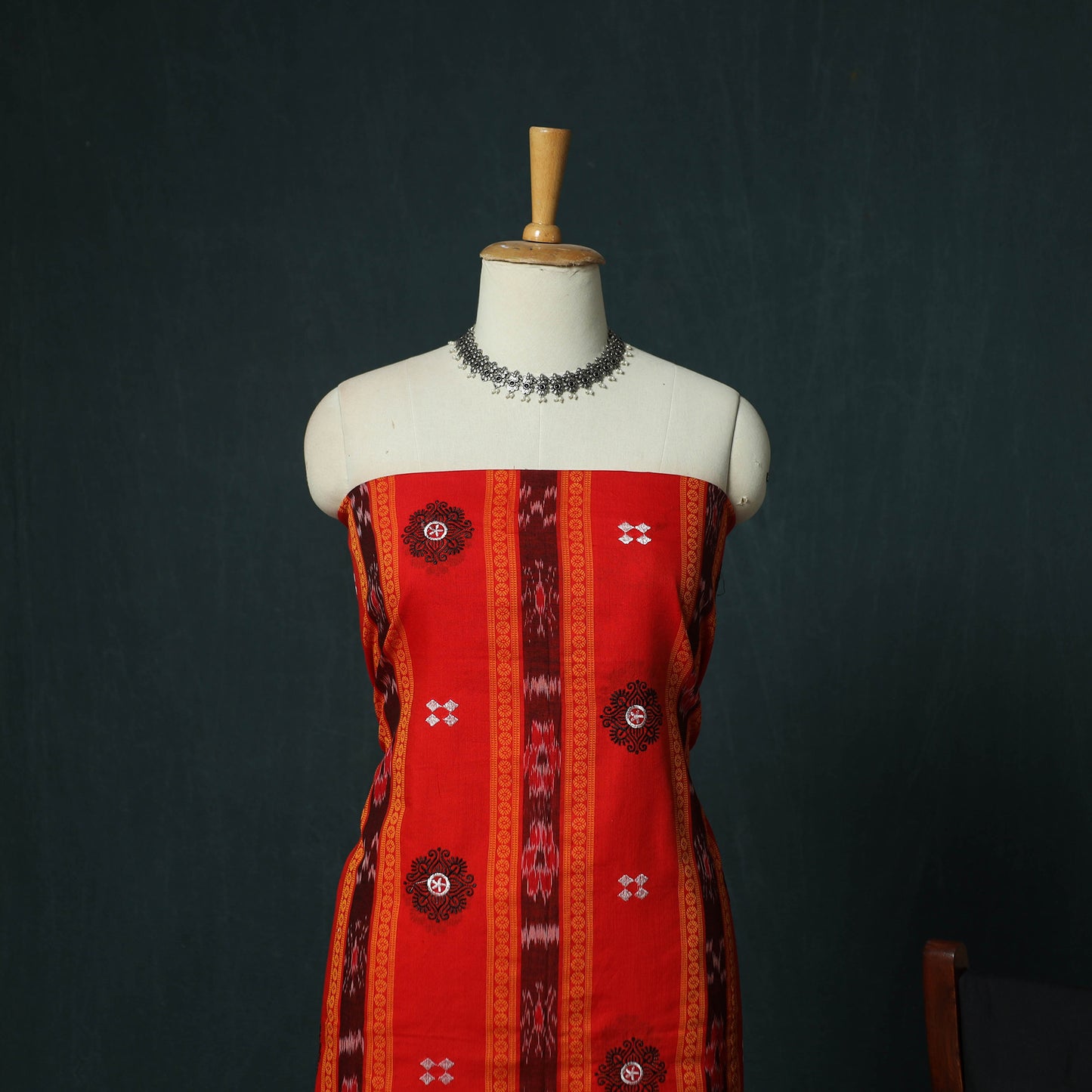 Sambalpuri Ikat Embroidered Cotton 3pc Unstitched Dress Material Suit Set 08