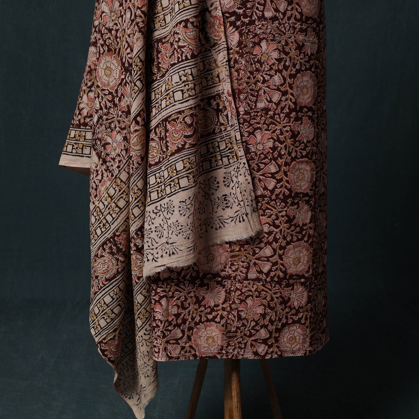 Brown - Kalamkari Hand Block Print Natural Dyed Cotton 2pc Unstitched Dress Material Kurta Set 18