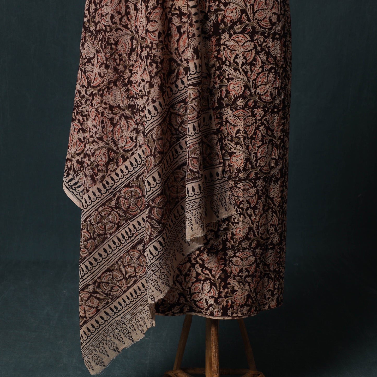 Brown - Kalamkari Hand Block Print Natural Dyed Cotton 2pc Unstitched Dress Material Kurta Set 20