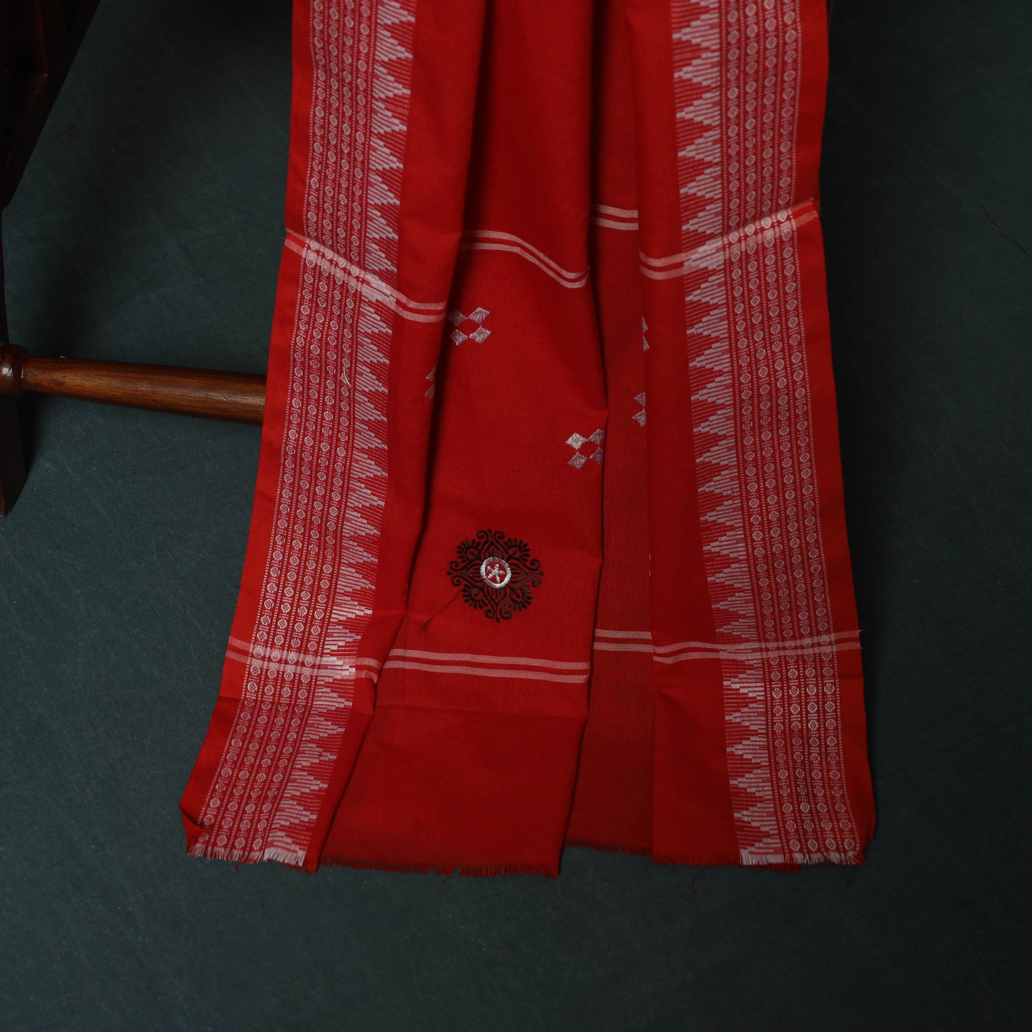 Blue - Sambalpuri Ikat Embroidered Cotton 3pc Unstitched Dress Material Suit Set 12