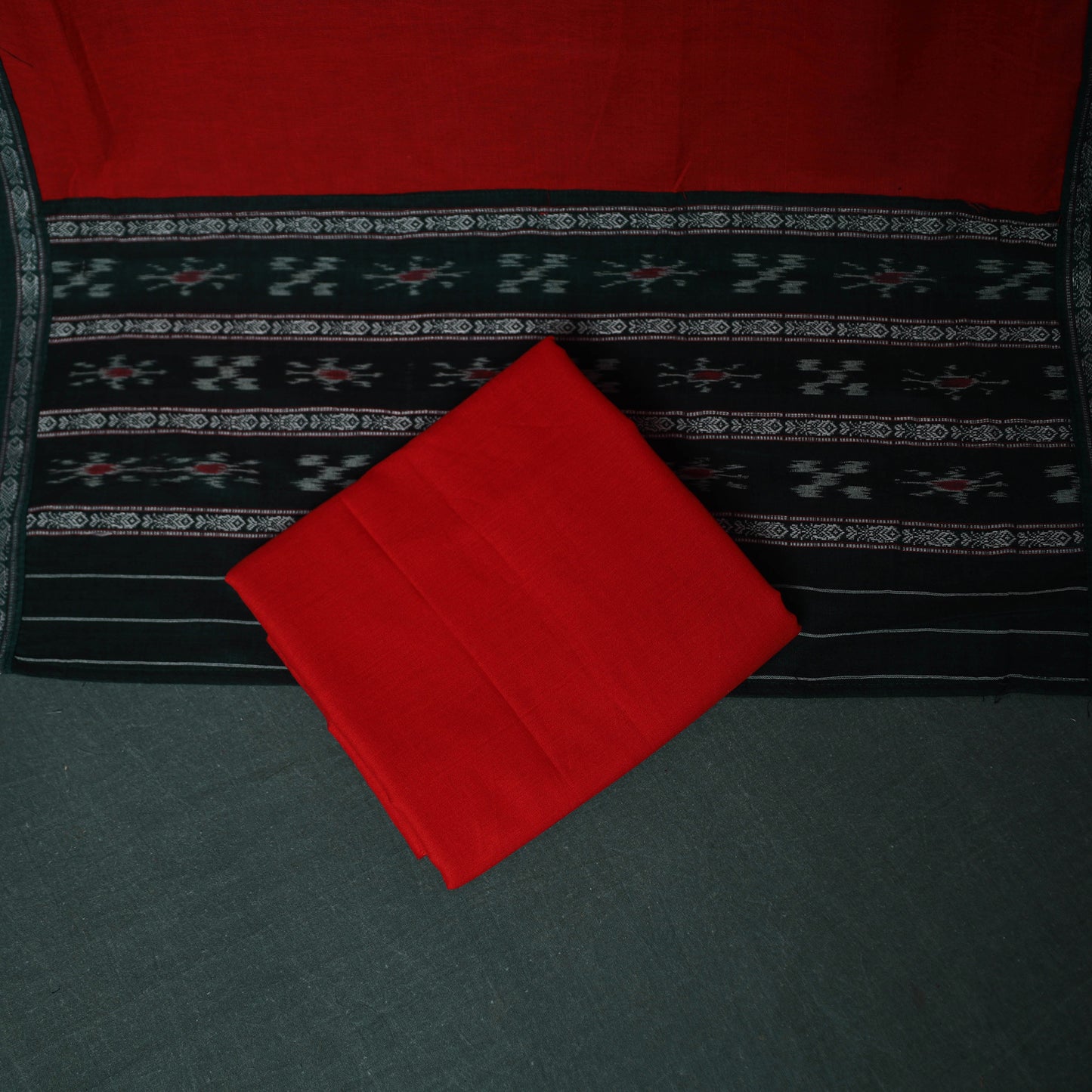 Sambalpuri Ikat Cotton 3pc Unstitched Dress Material Suit Set 14