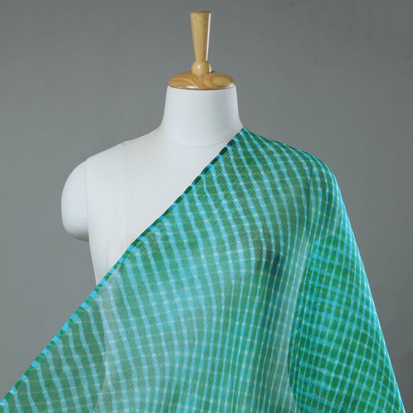 Green - Leheriya Tie-Dye Mothra Kota Doria Silk Fabric 15