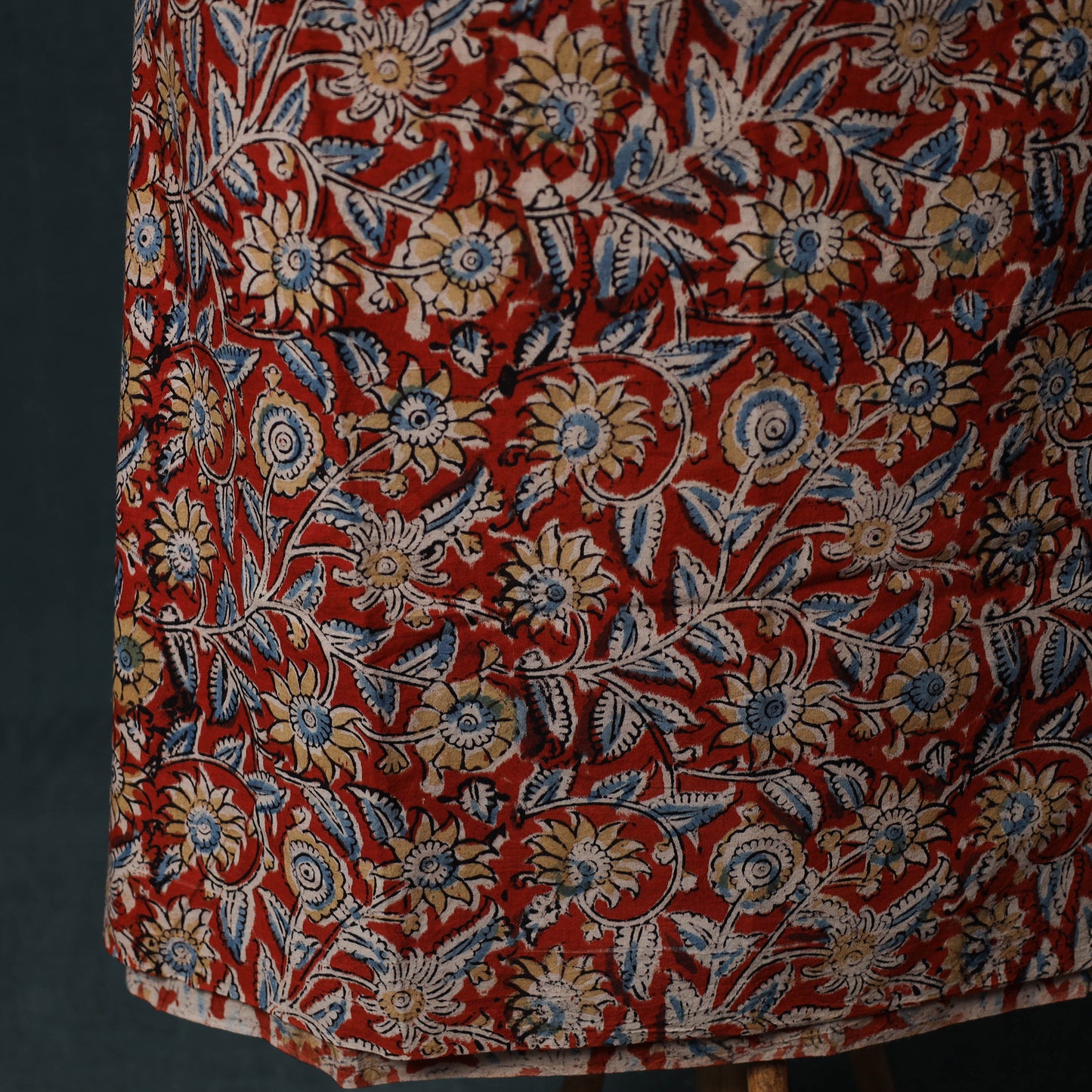 Red - Kalamkari Hand Block Print Natural Dyed Cotton 2pc Unstitched Dress Material Kurta Set 25