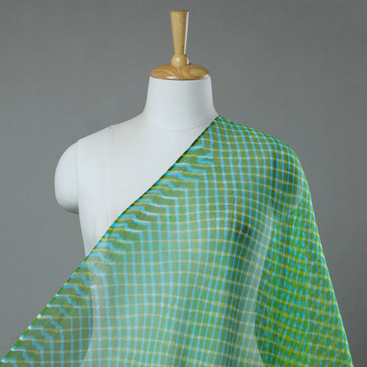 Green - Leheriya Tie-Dye Kota Doria Silk Fabric 12