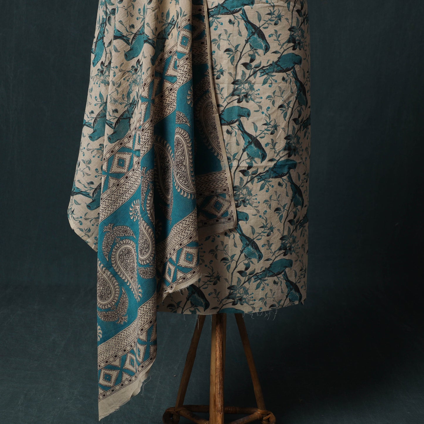 Beige - Kalamkari Printed Cotton 2pc Unstitched Dress Material Kurta Set 01