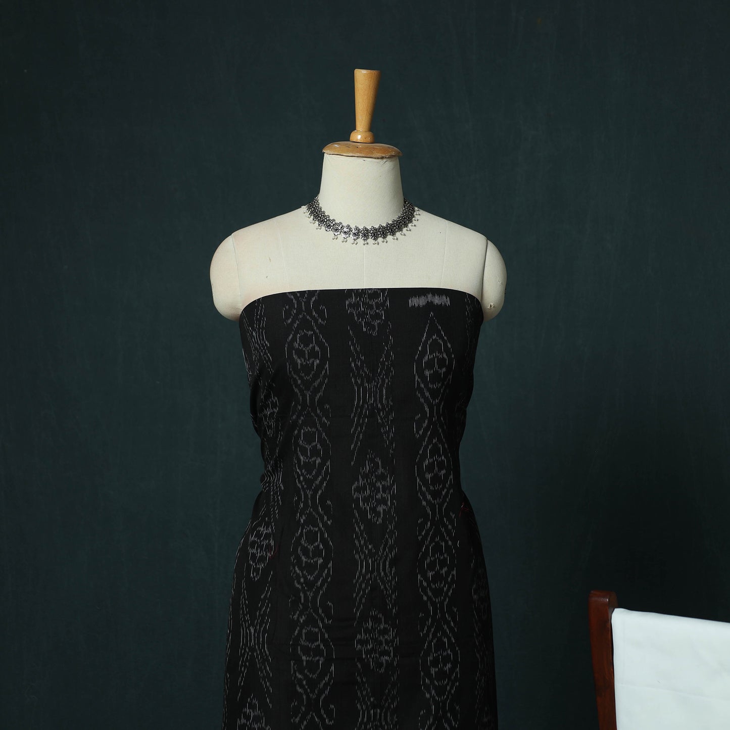 Black - Sambalpuri Ikat Cotton 3pc Unstitched Dress Material Suit Set 18