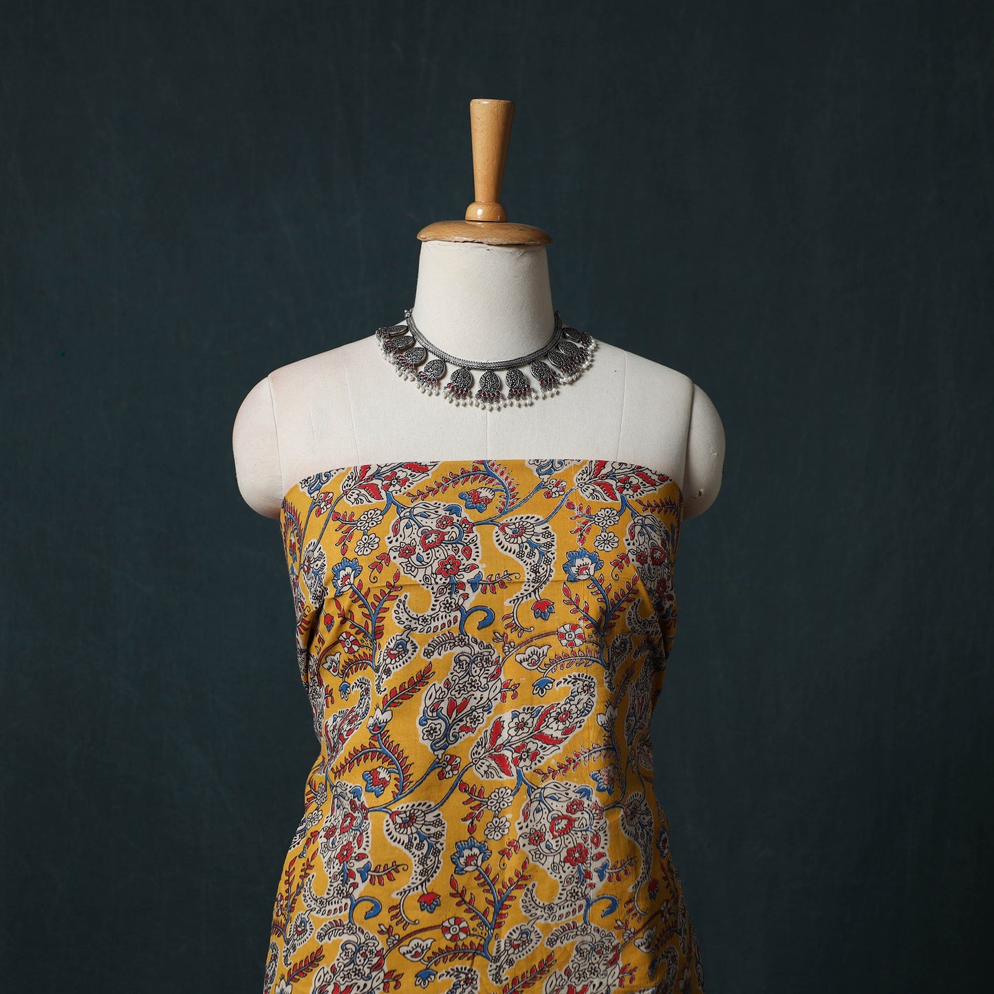 Yellow - Kalamkari Printed Cotton 2pc Unstitched Dress Material Kurta Set 03