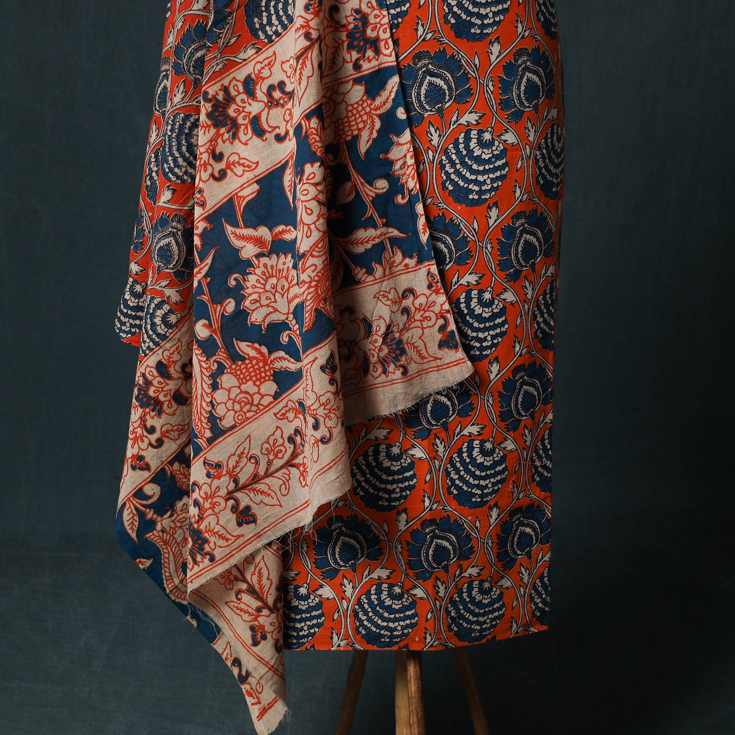Orange - Kalamkari Printed Cotton 2pc Unstitched Dress Material Kurta Set 04