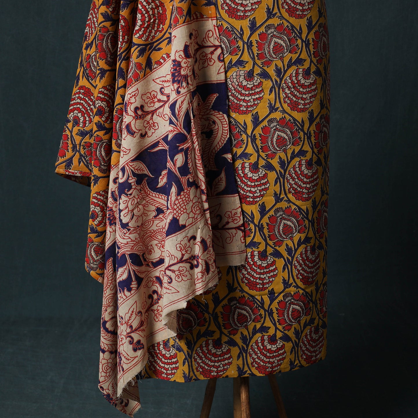 Yellow - Kalamkari Printed Cotton 2pc Unstitched Dress Material Kurta Set 05