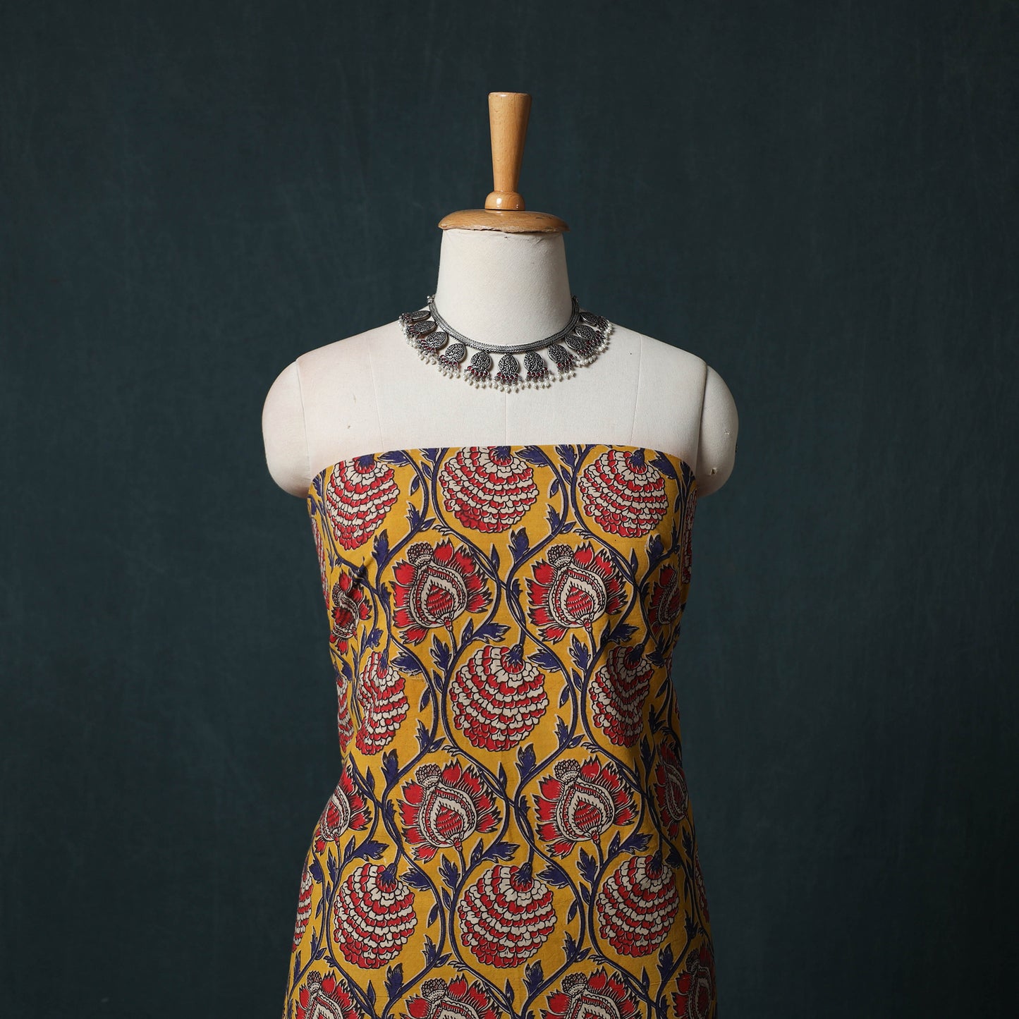 Yellow - Kalamkari Printed Cotton 2pc Unstitched Dress Material Kurta Set 05