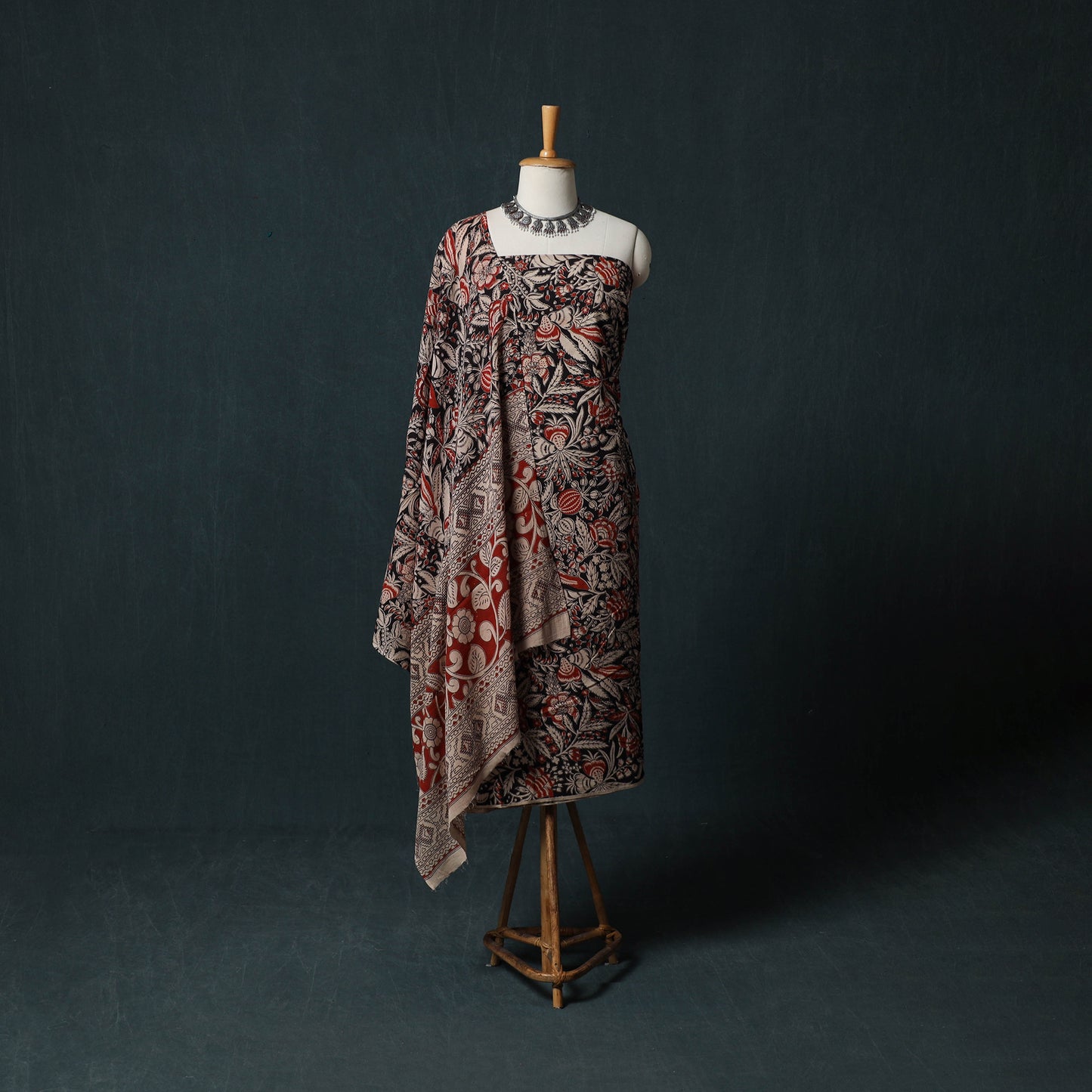 Multicolor - Kalamkari Printed Cotton 2pc Unstitched Dress Material Kurta Set 06