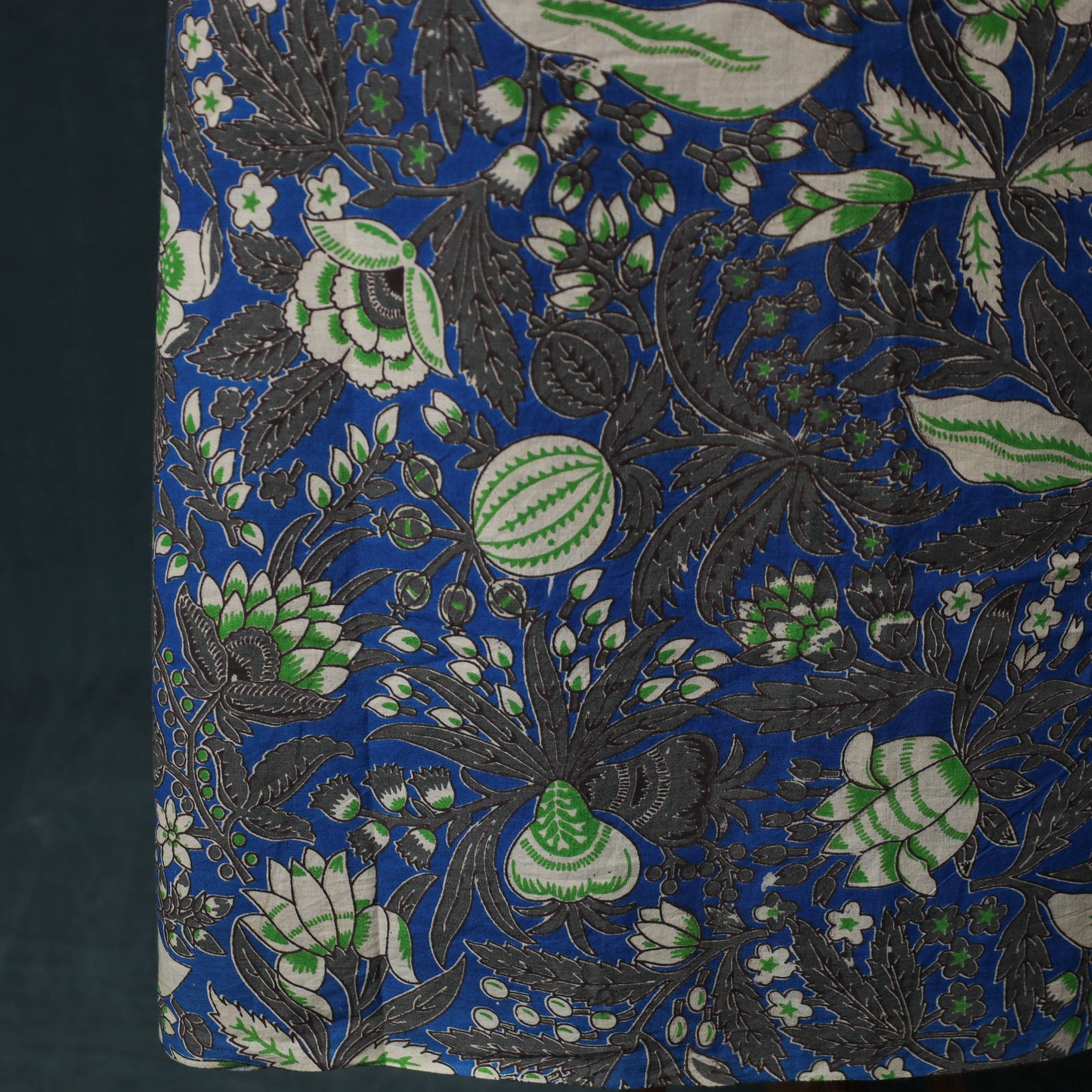Blue - Kalamkari Printed Cotton 2pc Unstitched Dress Material Kurta Set 09