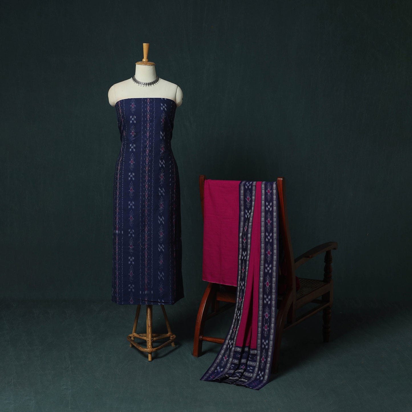 Sambalpuri Ikat Cotton 3pc Unstitched Dress Material Suit Set 24