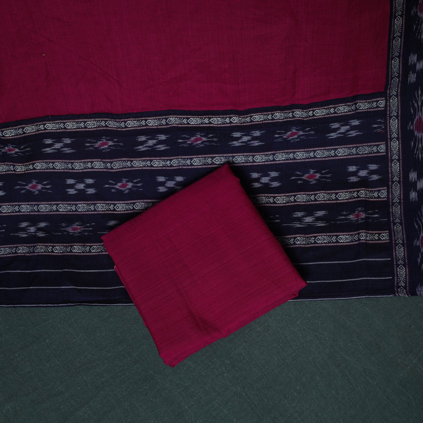 Sambalpuri Ikat Cotton 3pc Unstitched Dress Material Suit Set 24