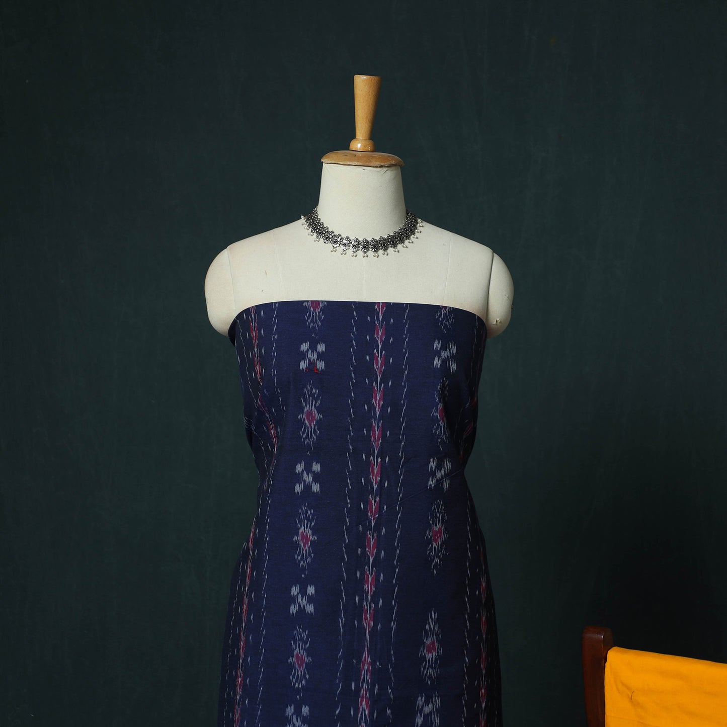 Blue - Sambalpuri Ikat Cotton 3pc Unstitched Dress Material Suit Set 25