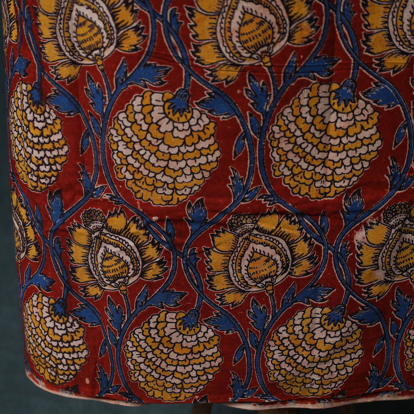 Red - Kalamkari Printed Cotton 2pc Unstitched Dress Material Kurta Set 12