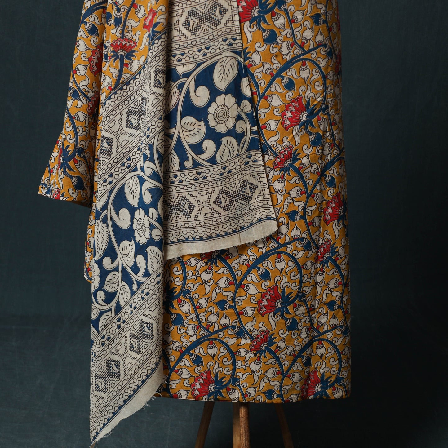Yellow - Kalamkari Printed Cotton 2pc Unstitched Dress Material Kurta Set 14