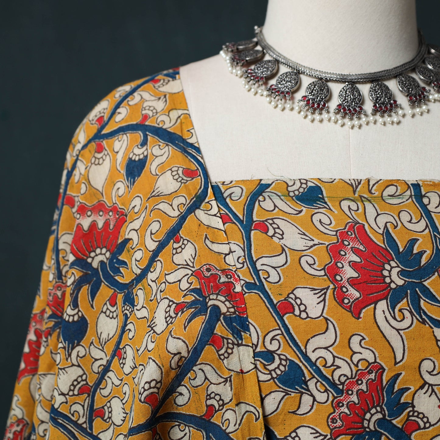 Yellow - Kalamkari Printed Cotton 2pc Unstitched Dress Material Kurta Set 14
