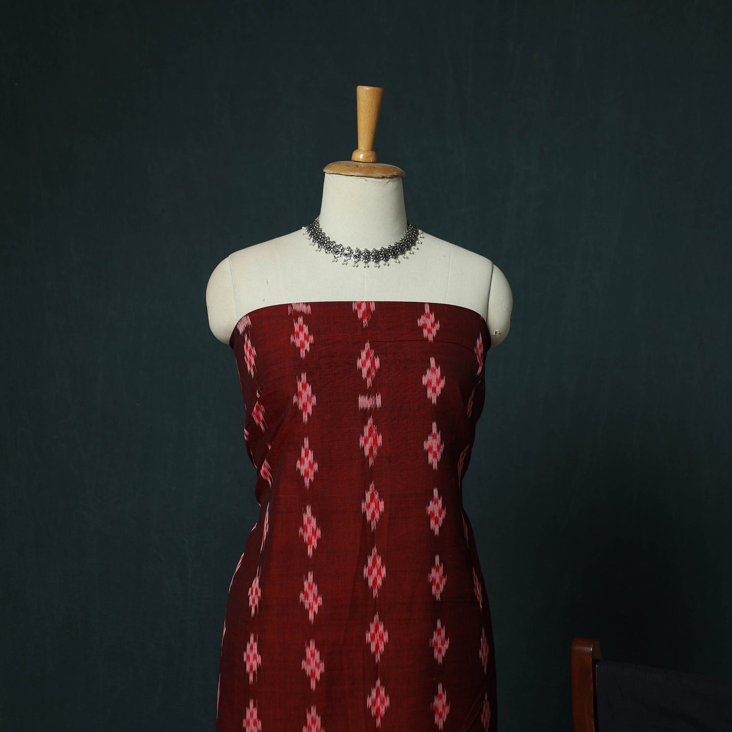 Maroon - Sambalpuri Ikat Cotton 3pc Unstitched Dress Material Suit Set 28