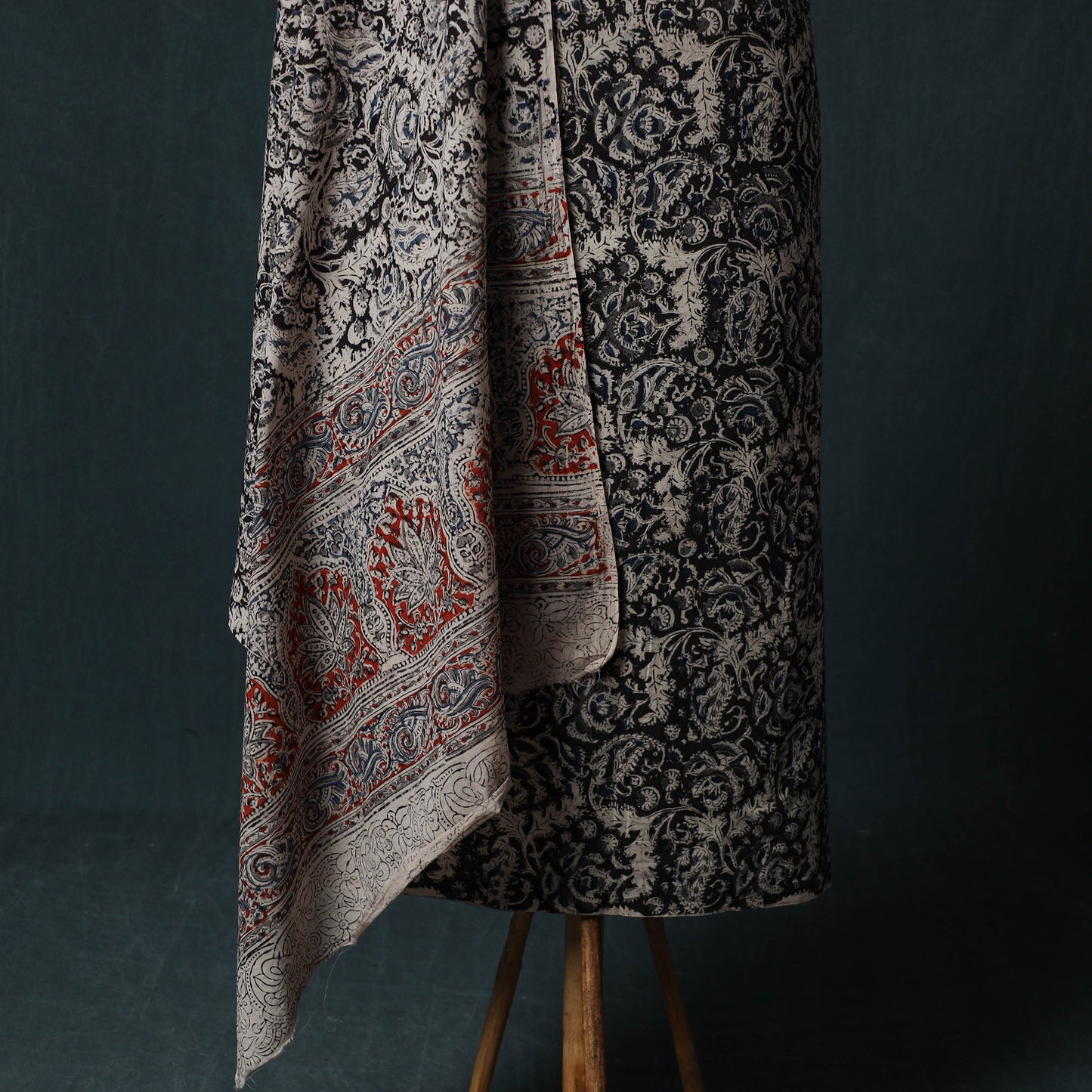 Pedana Hand Block Print Natural Dyed Cotton Kalamkari 2pc Unstitched Dress Material Kurta Set 05