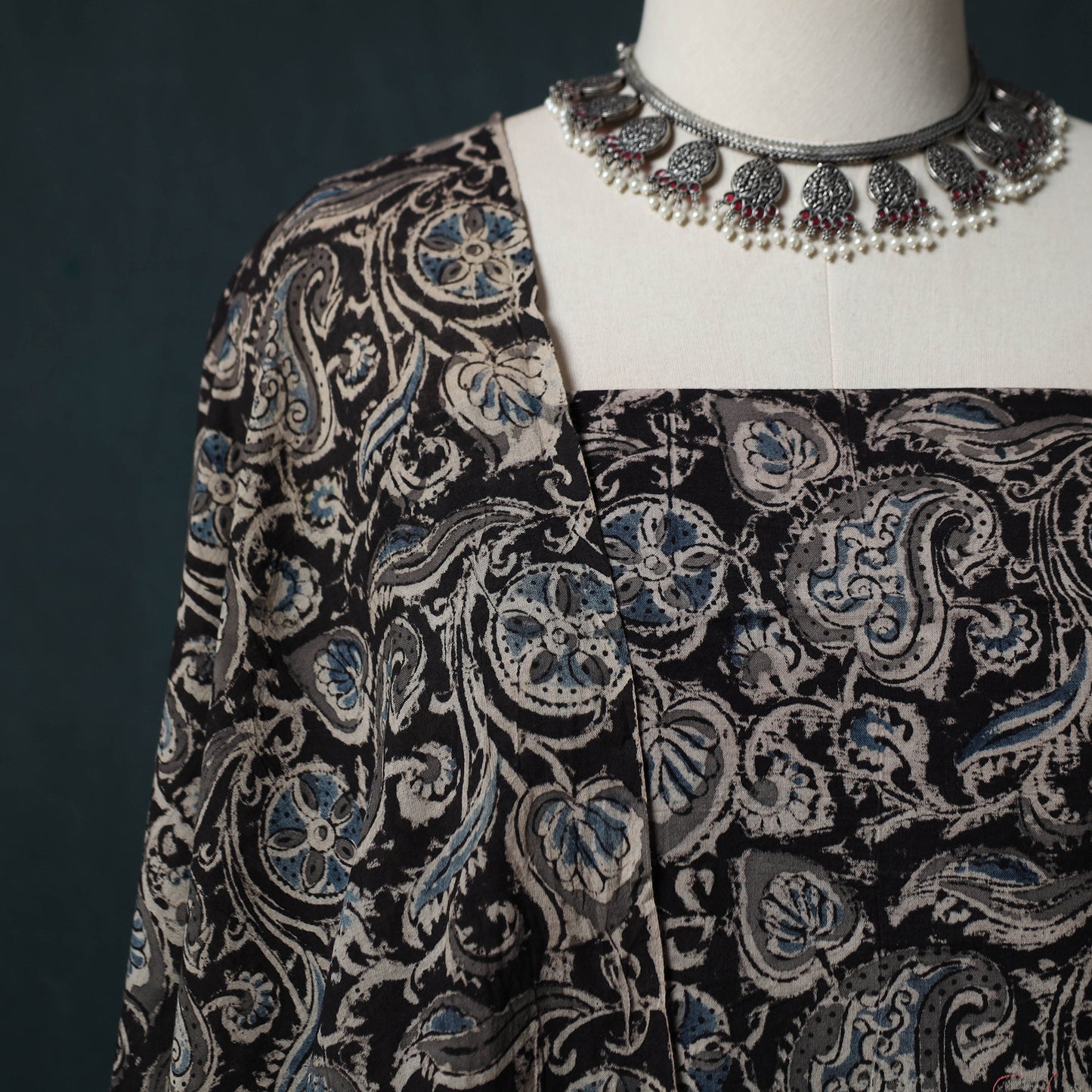 Pedana Hand Block Print Natural Dyed Cotton Kalamkari 2pc Unstitched Dress Material Kurta Set 06