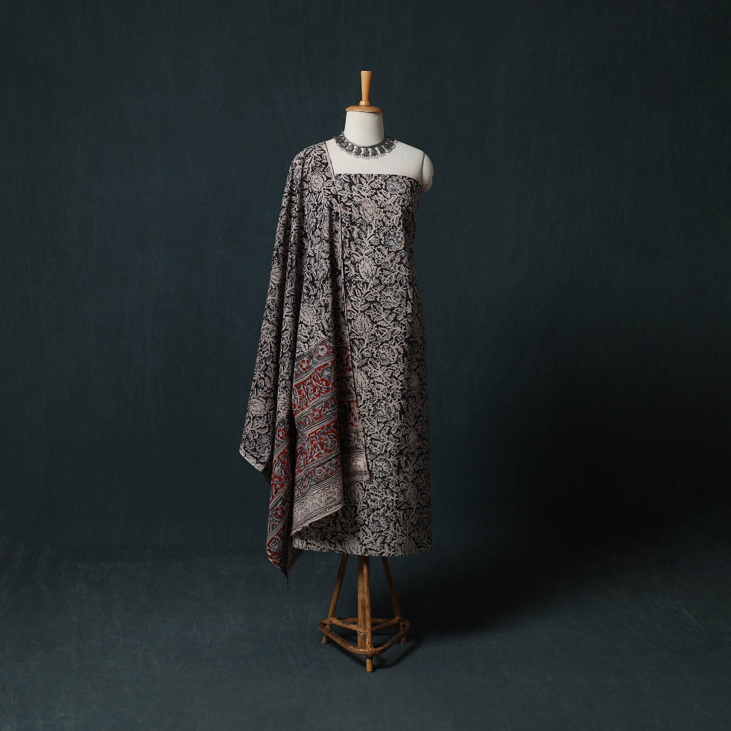 Pedana Hand Block Print Natural Dyed Cotton Kalamkari 2pc Unstitched Dress Material Kurta Set 08