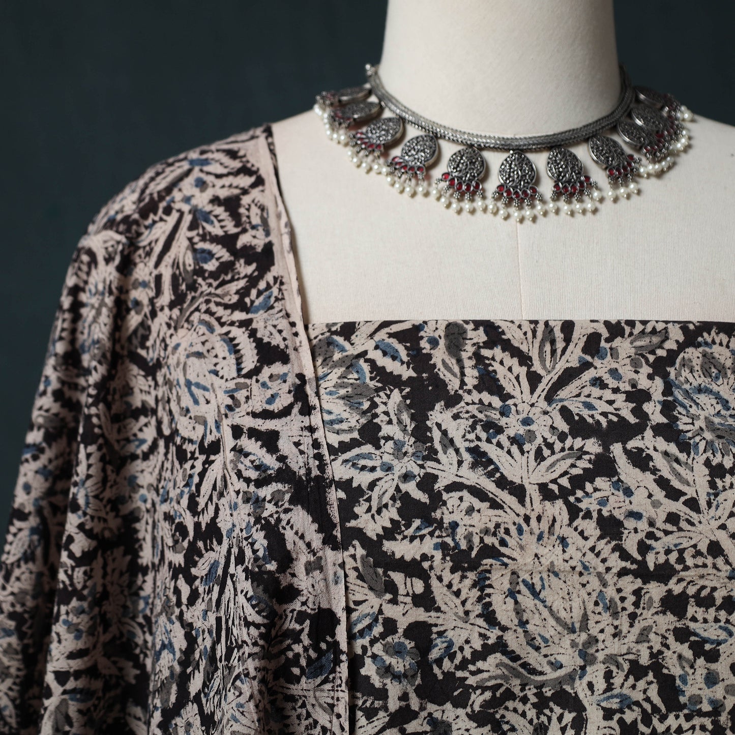 Pedana Hand Block Print Natural Dyed Cotton Kalamkari 2pc Unstitched Dress Material Kurta Set 08