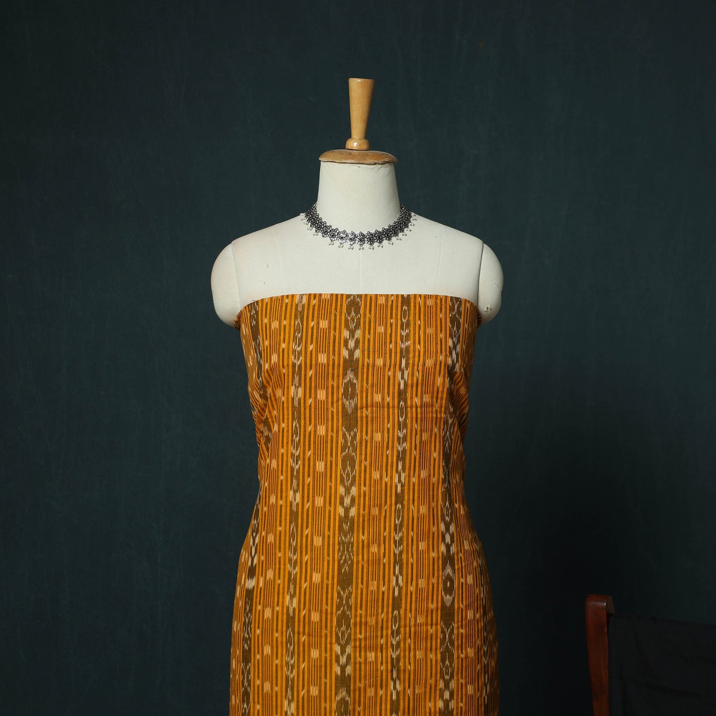 Yellow - Sambalpuri Ikat Cotton 3pc Unstitched Dress Material Suit Set 33