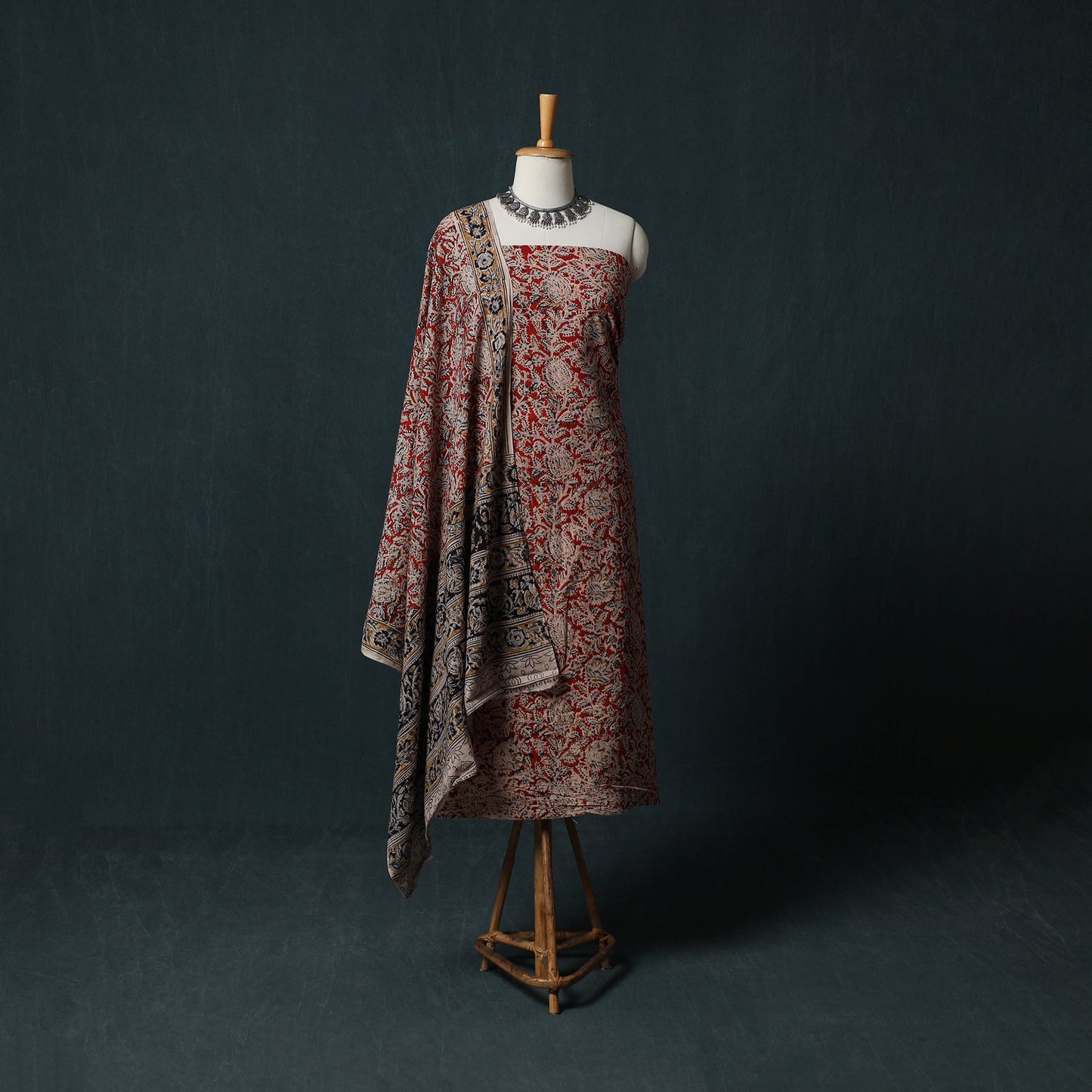 Pedana Hand Block Print Natural Dyed Cotton Kalamkari 2pc Unstitched Dress Material Kurta Set 09