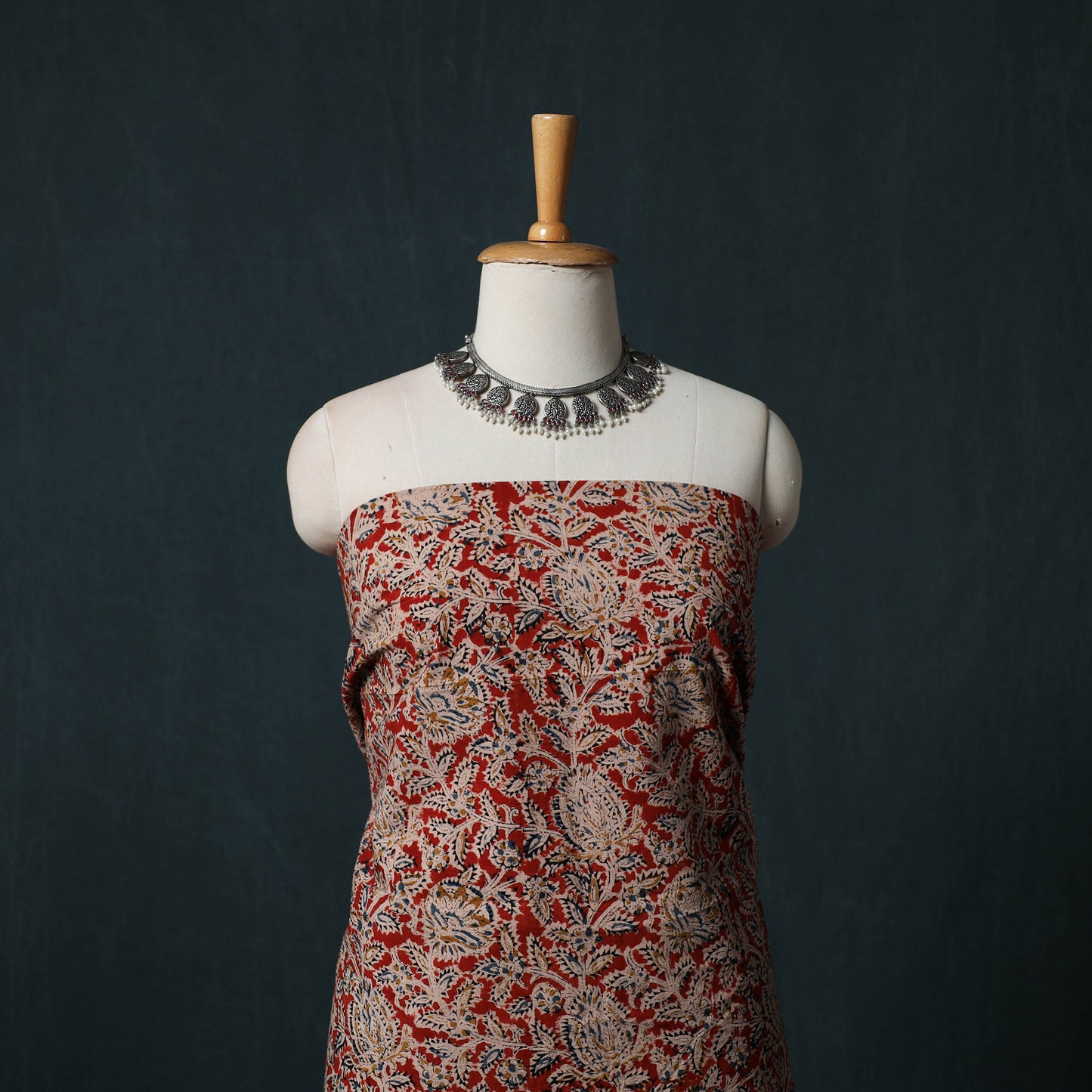 Pedana Hand Block Print Natural Dyed Cotton Kalamkari 2pc Unstitched Dress Material Kurta Set 09